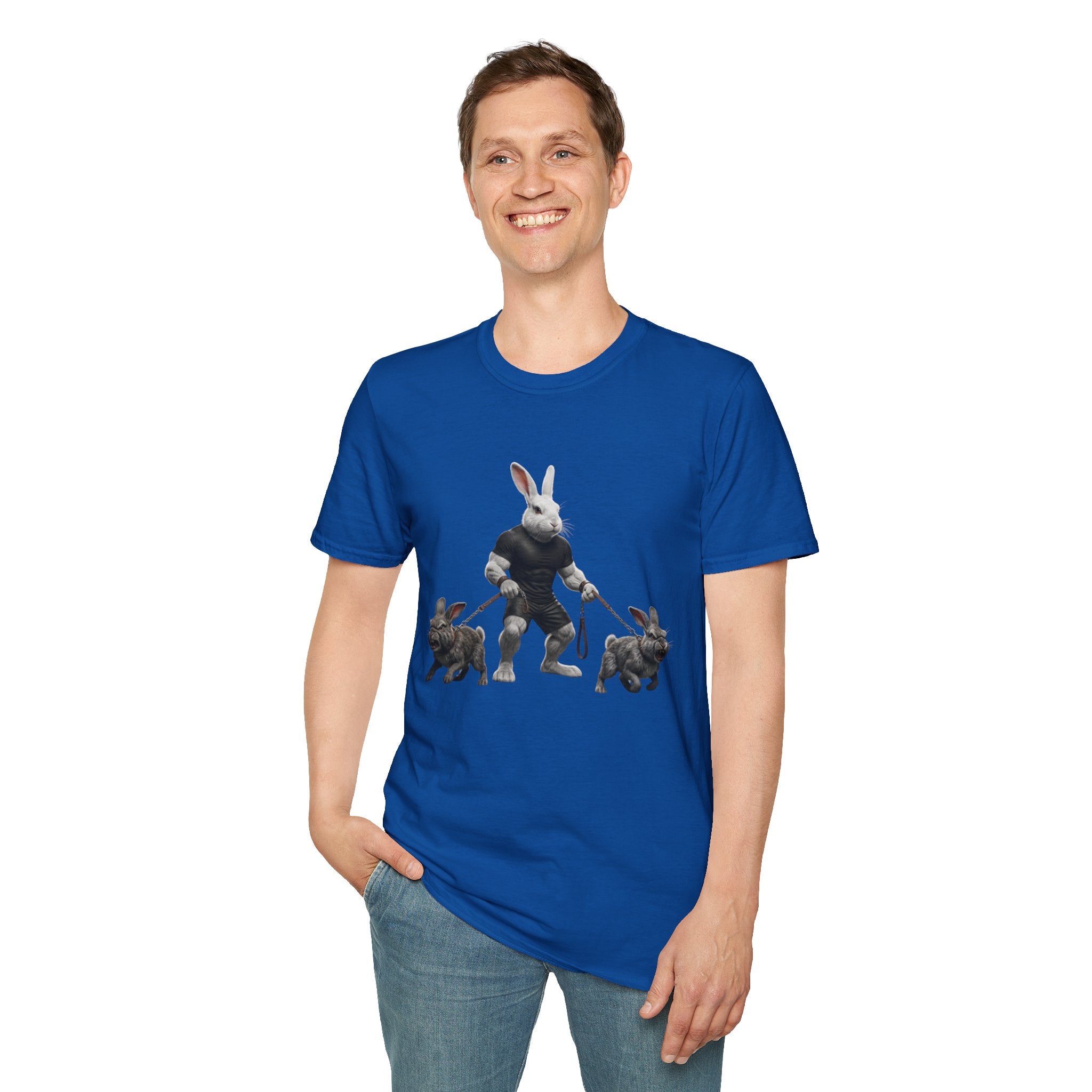 Bunny Dog Walker T-Shirt — Rabbit Leash Crew Graphic Tee