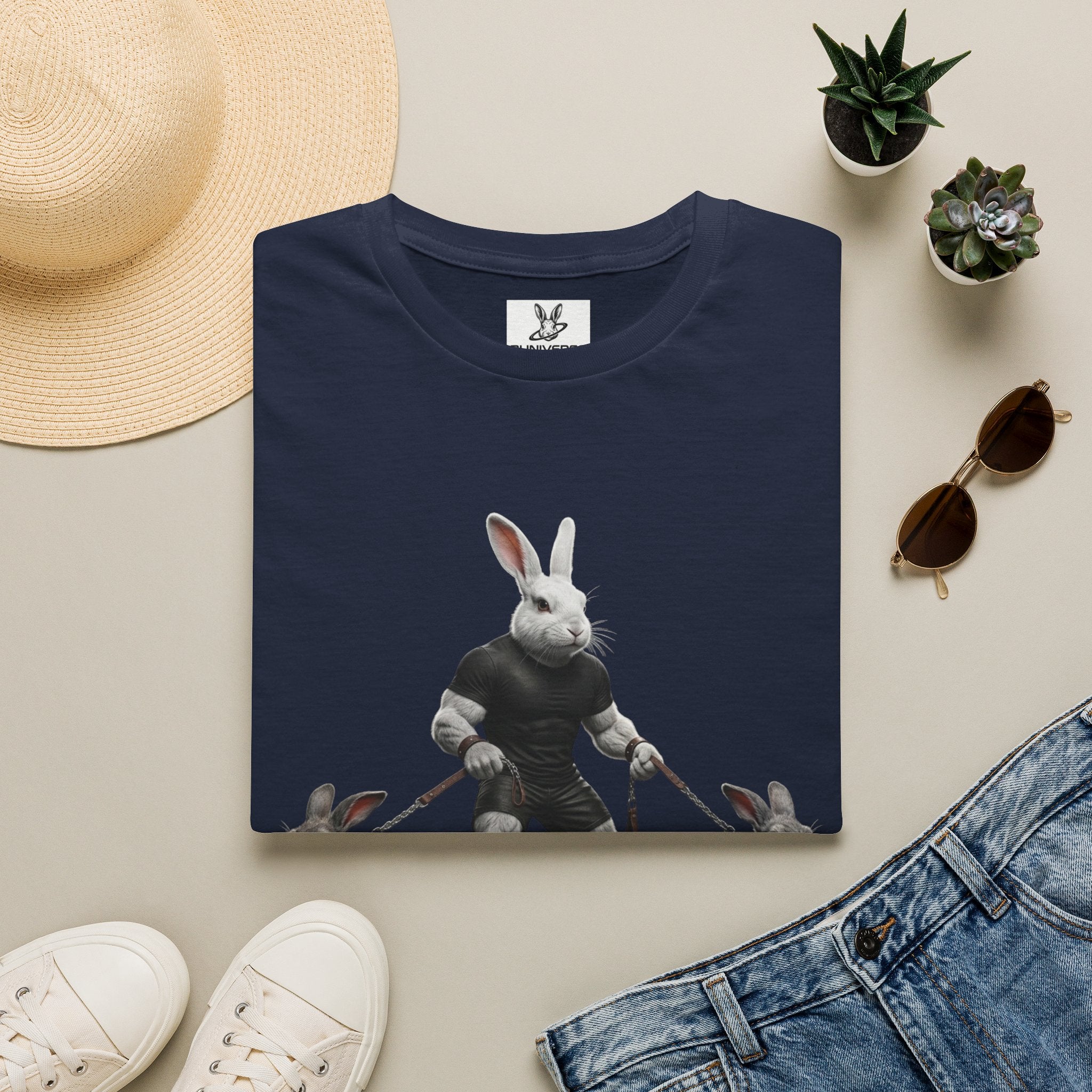 Bunny Dog Walker T-Shirt — Rabbit Leash Crew Graphic Tee