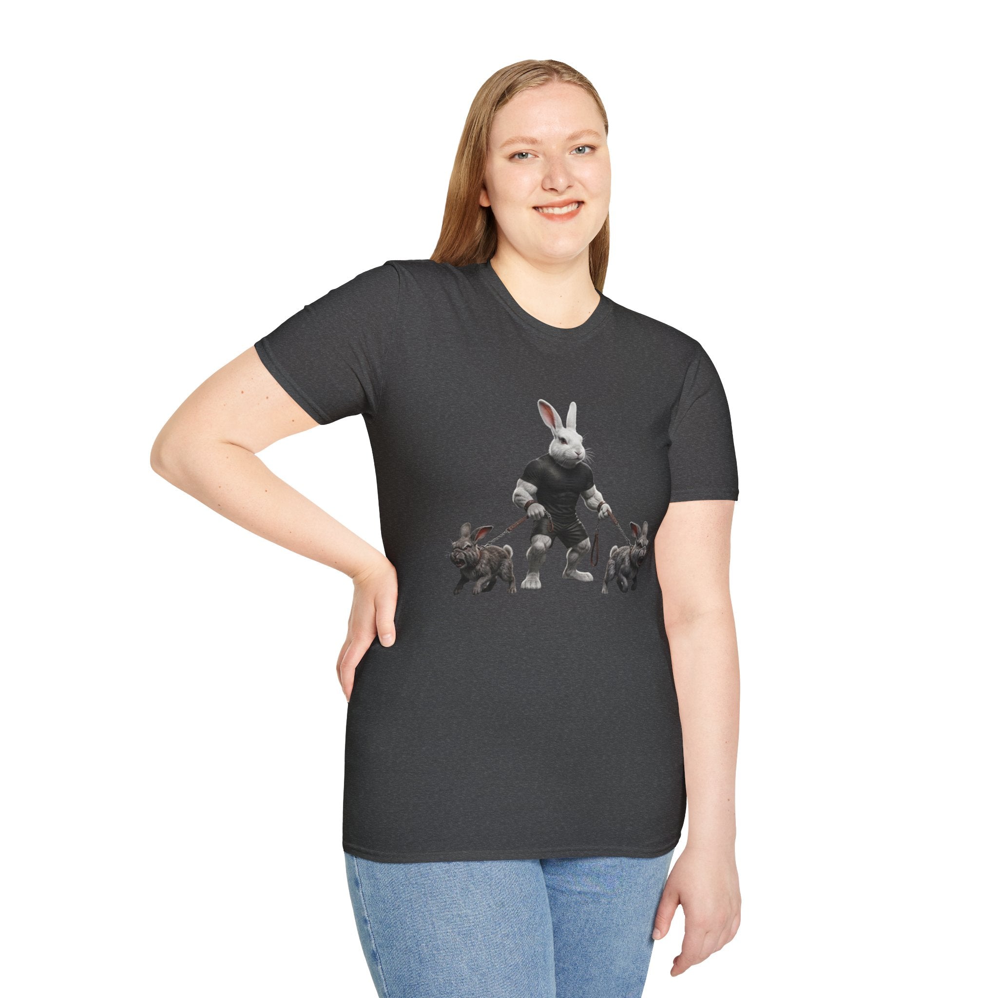 Bunny Dog Walker T-Shirt — Rabbit Leash Crew Graphic Tee