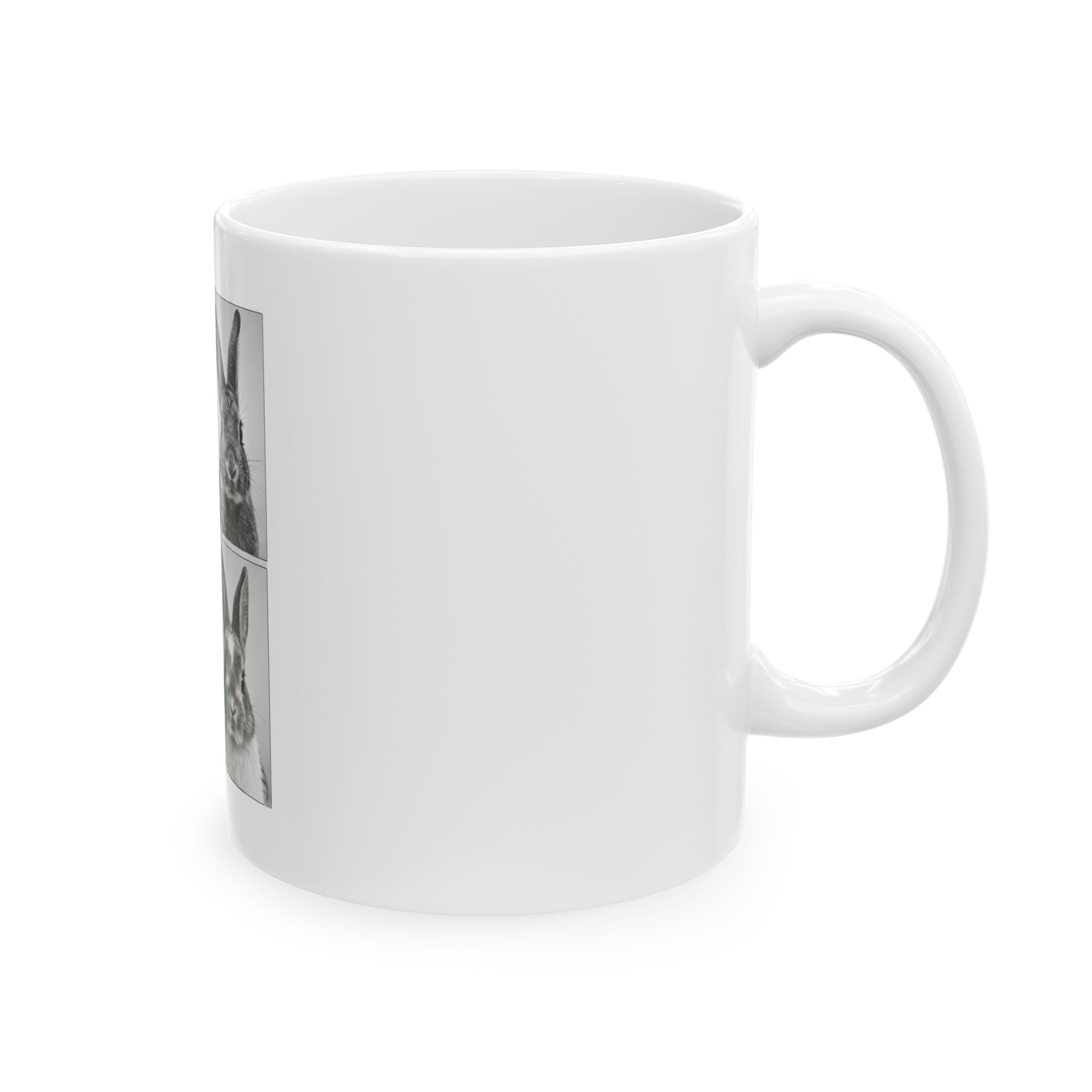 Bunny Portrait Ceramic Mug — Black & White Rabbit Collage (11oz/15oz)