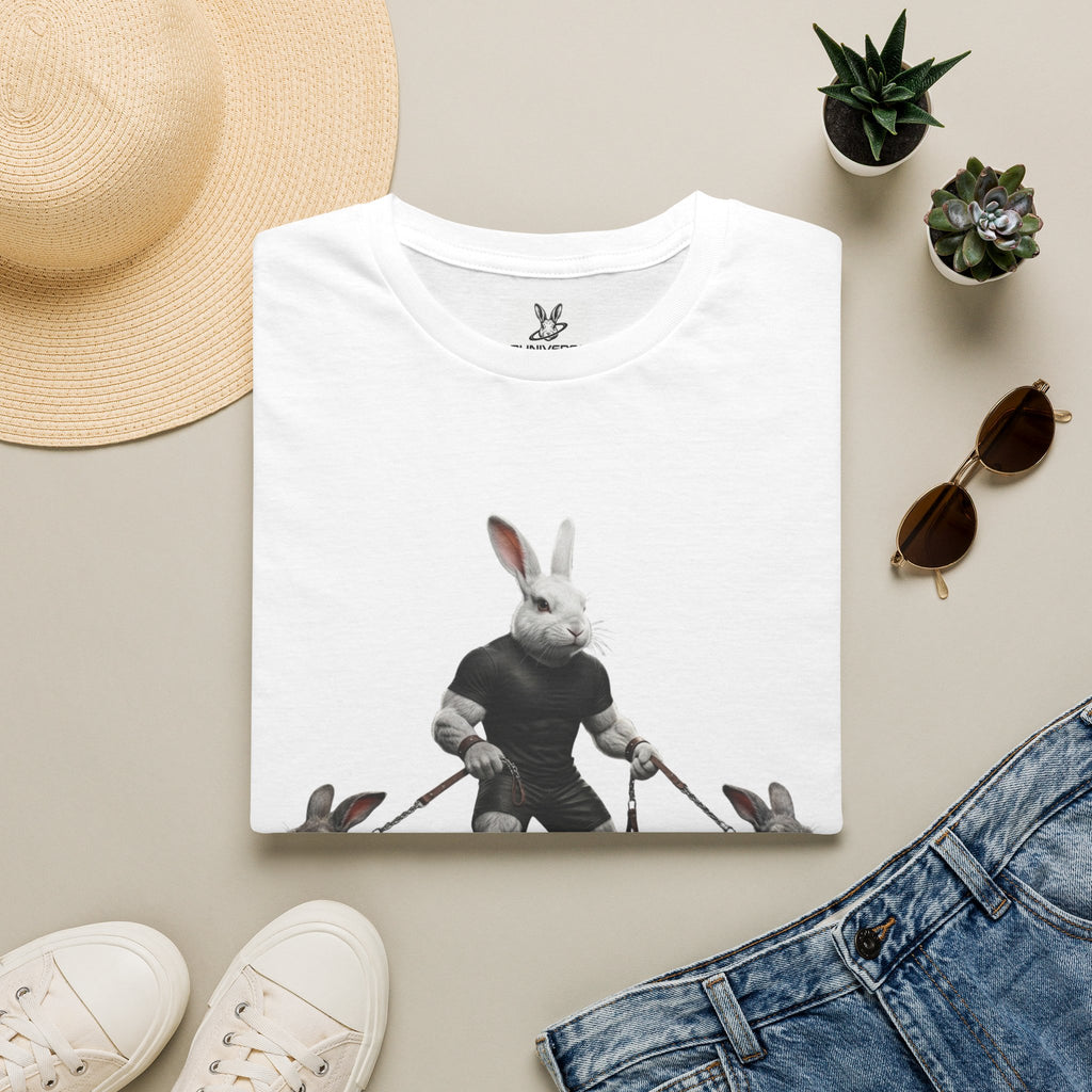 Bunny Dog Walker T-Shirt — Rabbit Leash Crew Graphic Tee
