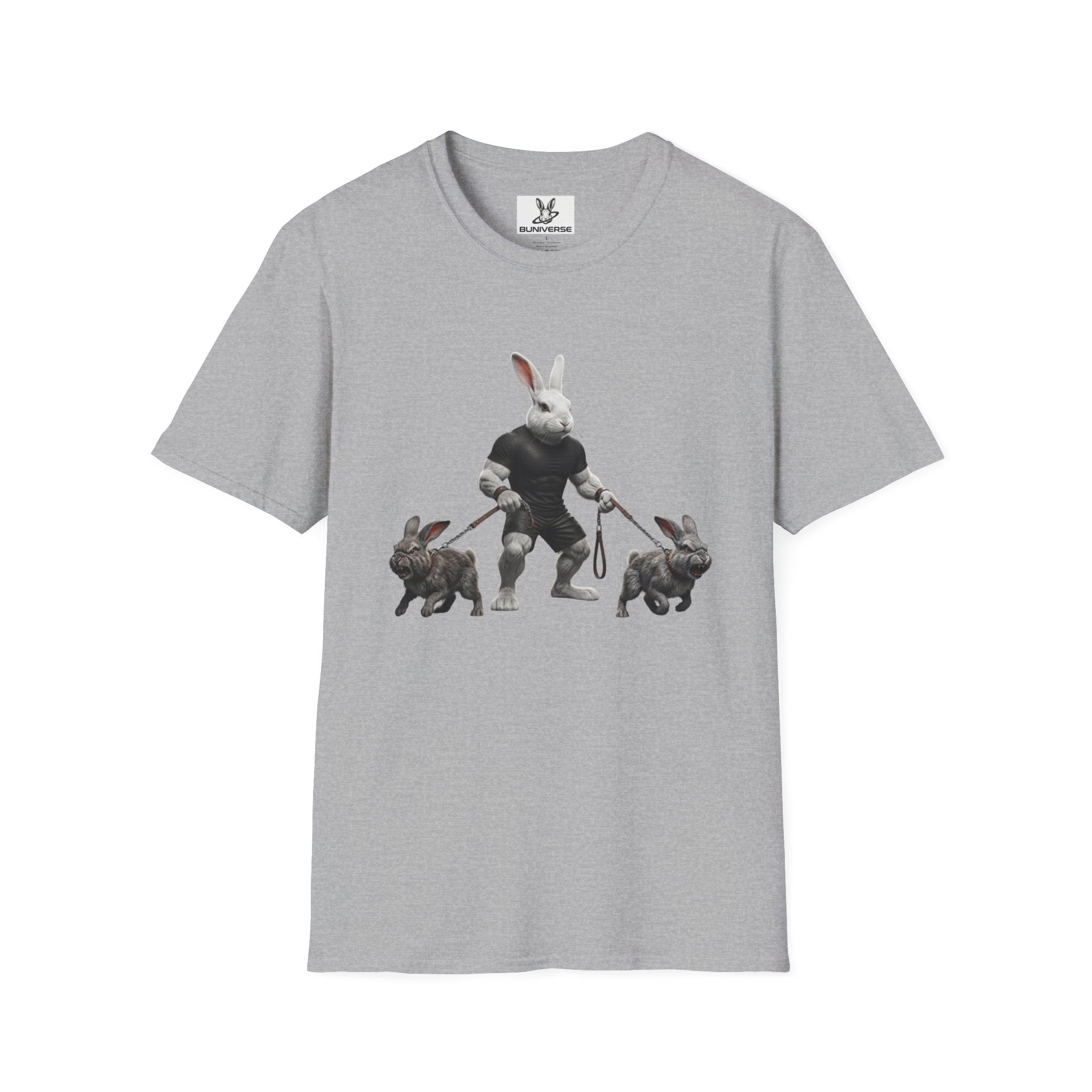 Bunny Dog Walker T-Shirt — Rabbit Leash Crew Graphic Tee