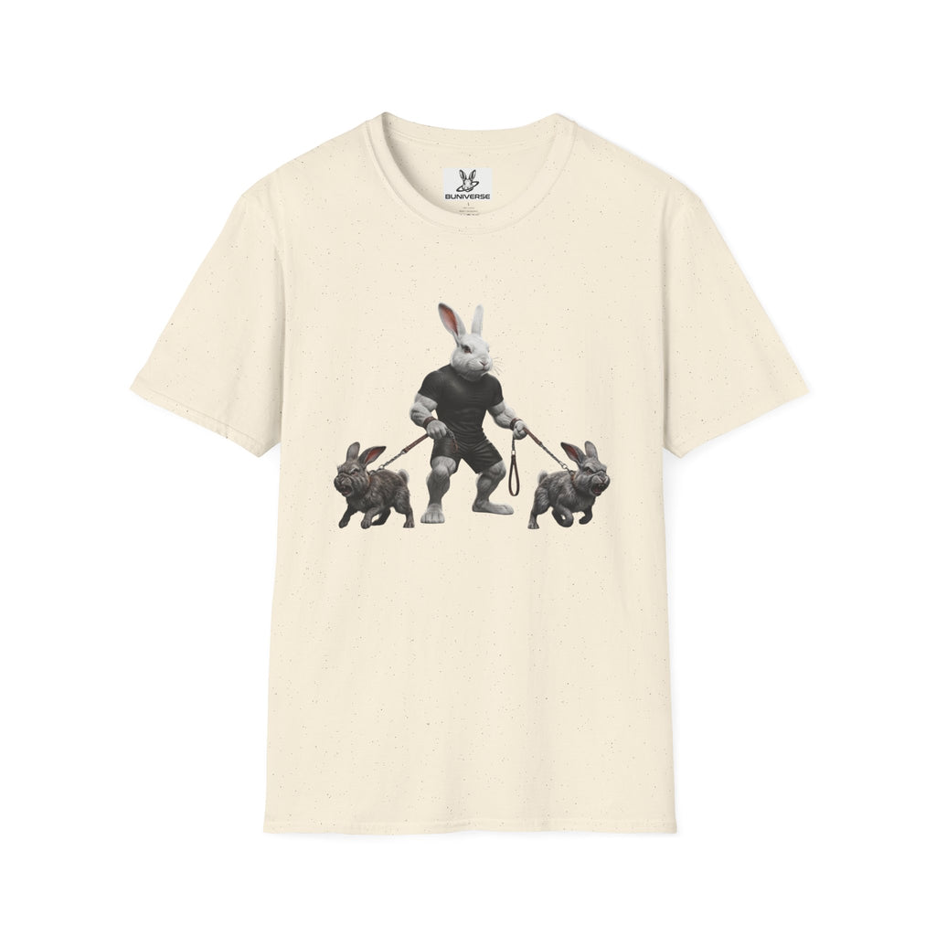Bunny Dog Walker T-Shirt — Rabbit Leash Crew Graphic Tee