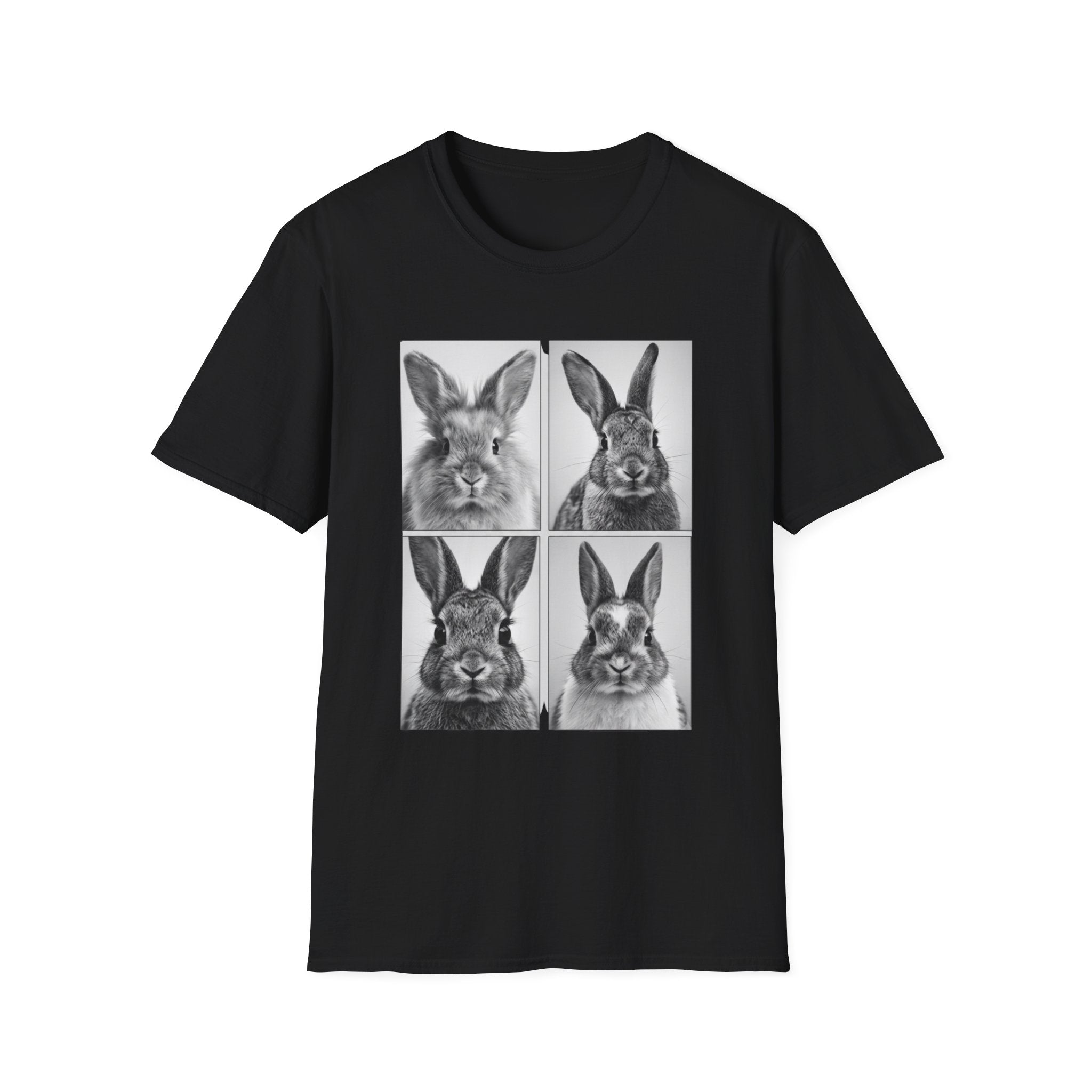 Rabbit Portrait T‑Shirt — Black & White Bunny Photo Grid Tee