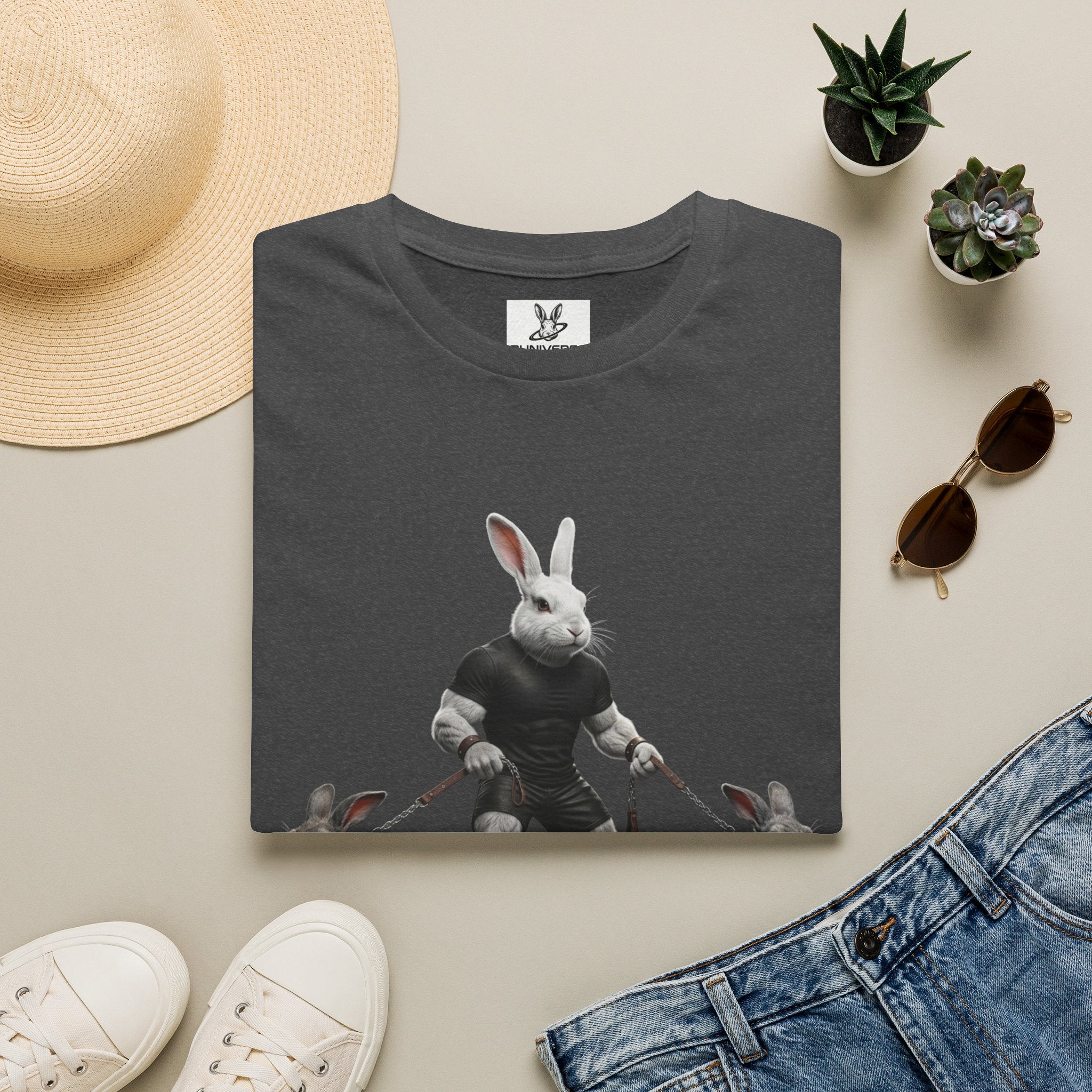 Bunny Dog Walker T-Shirt — Rabbit Leash Crew Graphic Tee