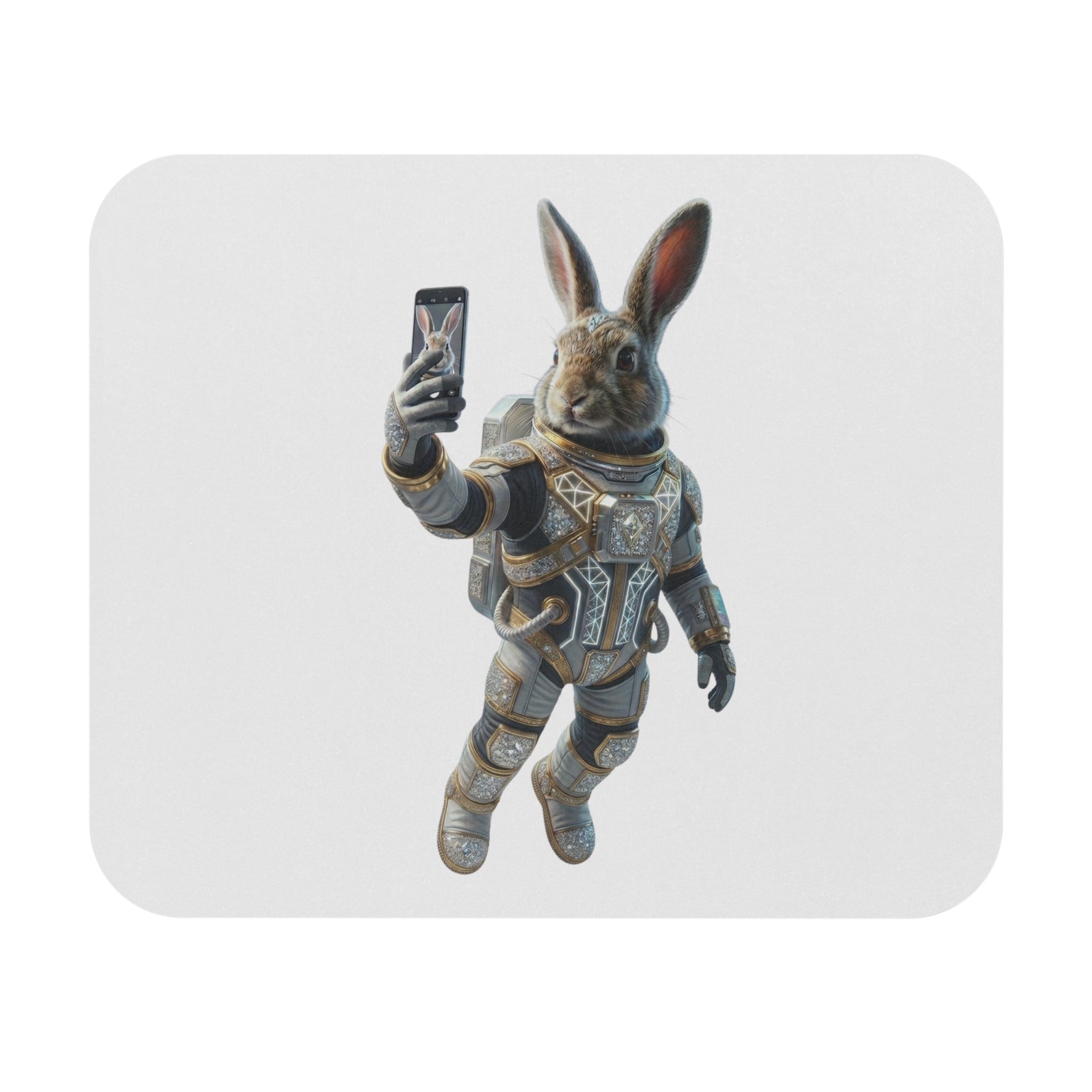 Astronaut Bunny Selfie Mouse Pad — Cute Space Rabbit Gaming Desk Mat