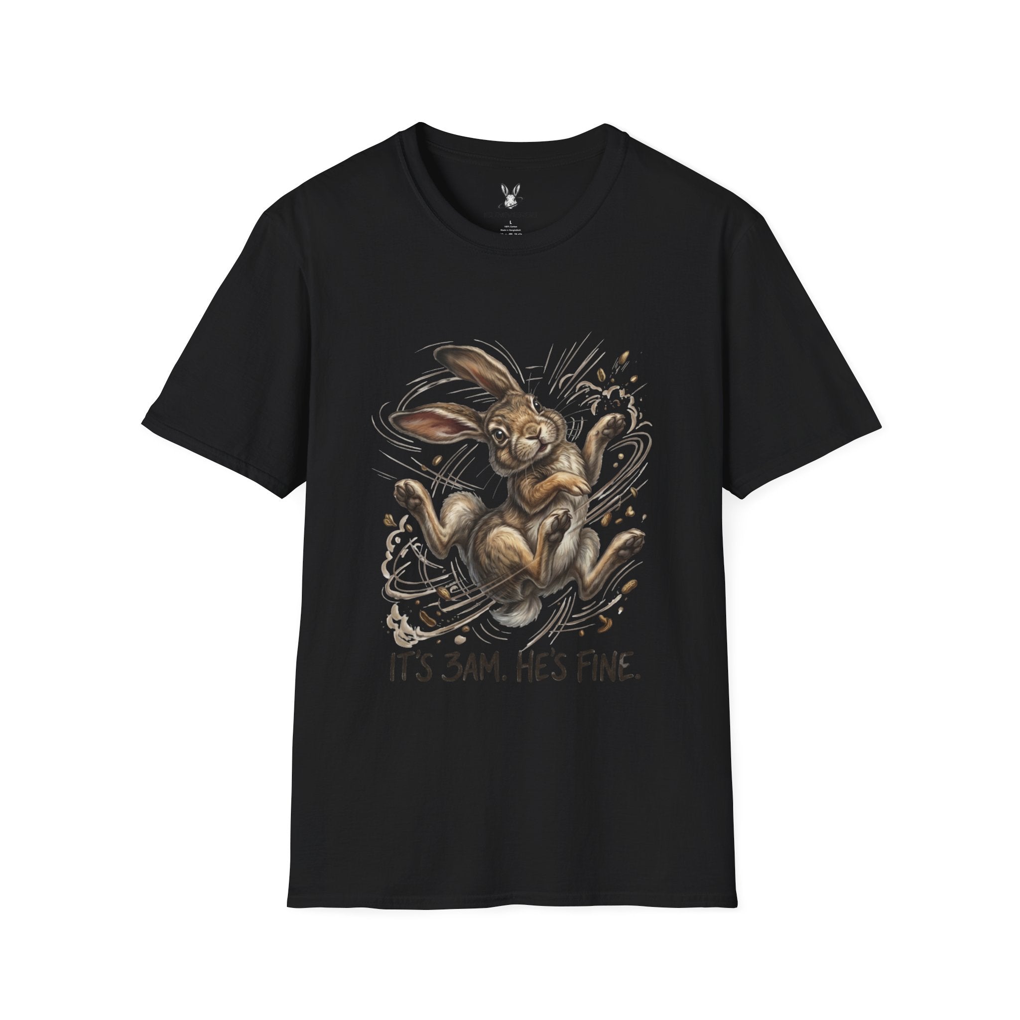 Cute Sleepy Bunny T-Shirt — "It's 3AM, He's Fine" Graphic Tee