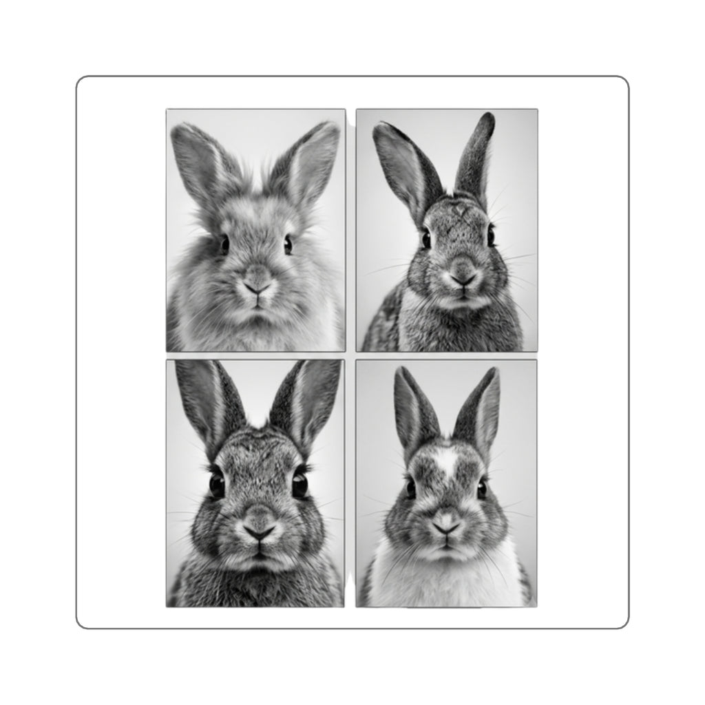 Black & White Bunny Face Square Sticker Set — Cute Rabbit Laptop Decal