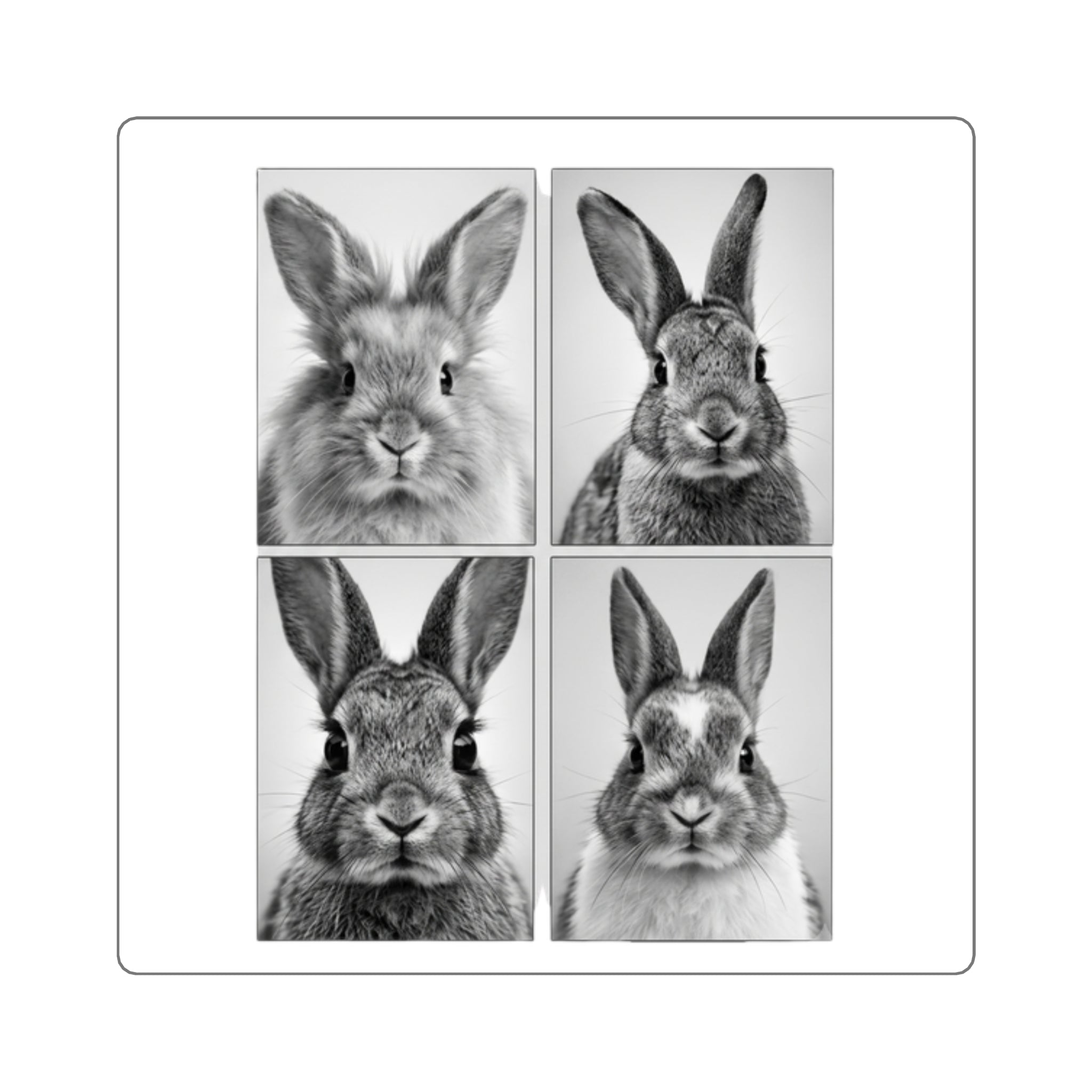 Black & White Bunny Face Square Sticker Set — Cute Rabbit Laptop Decal
