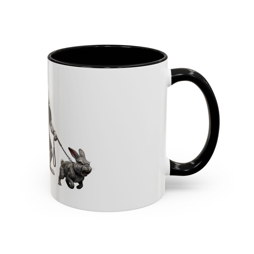 Rabbit Walker Coffee Mug — Whimsical Bunny with Dogs Accent Mug