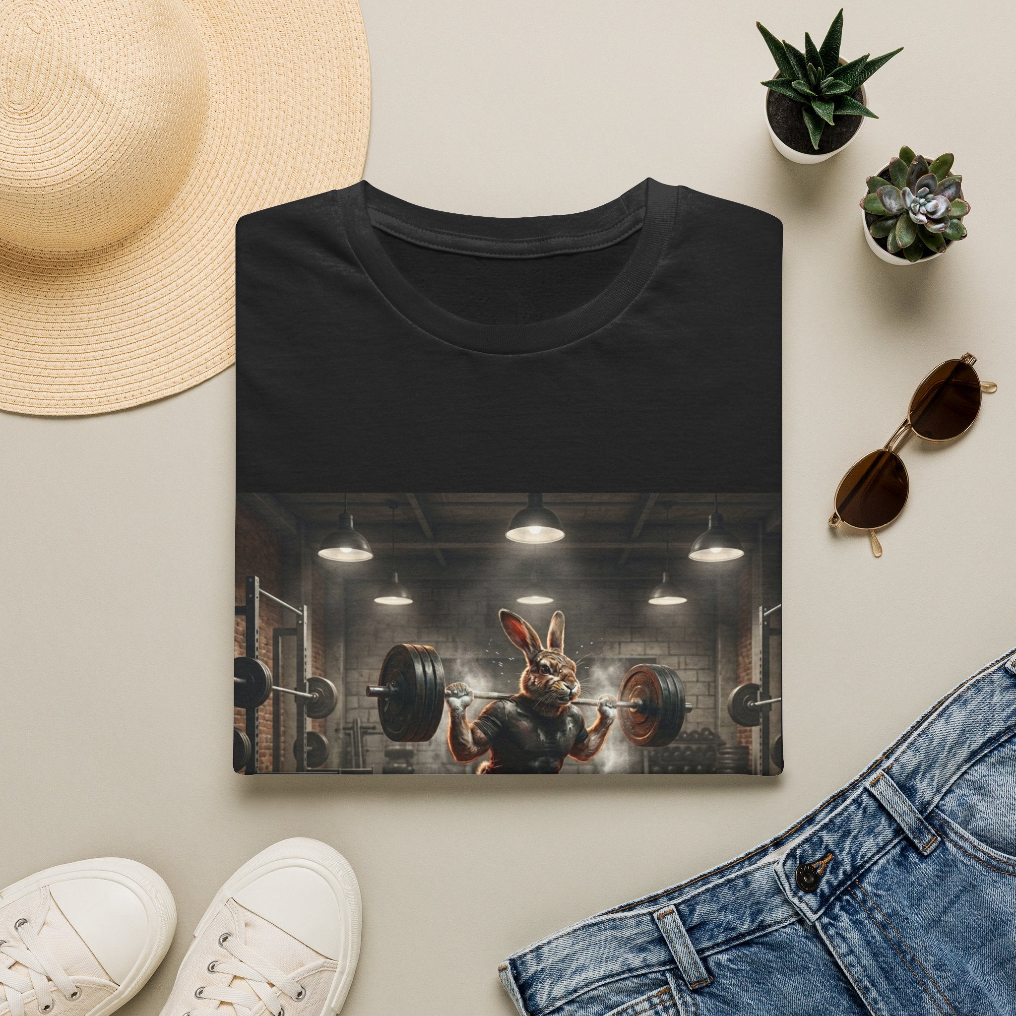 Weightlifting Bunny T‑Shirt — Cute Buff Rabbit Gym Shirt