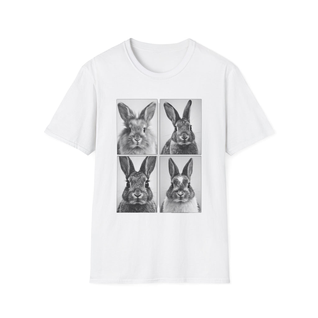 Rabbit Portrait T‑Shirt — Black & White Bunny Photo Grid Tee