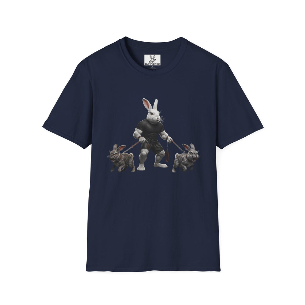 Bunny Dog Walker T-Shirt — Rabbit Leash Crew Graphic Tee