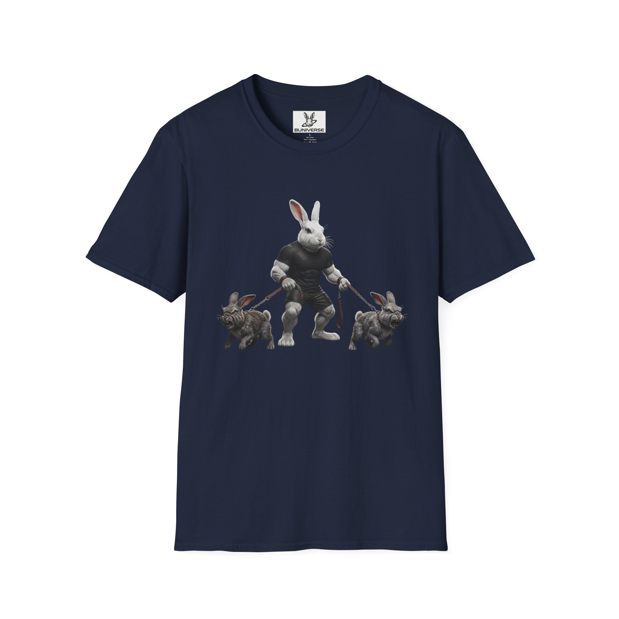 Bunny Dog Walker T-Shirt — Rabbit Leash Crew Graphic Tee