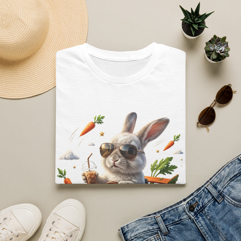 Bunny Driver T-Shirt — Cool Sunglasses Rabbit with Car & Carrots Graphic