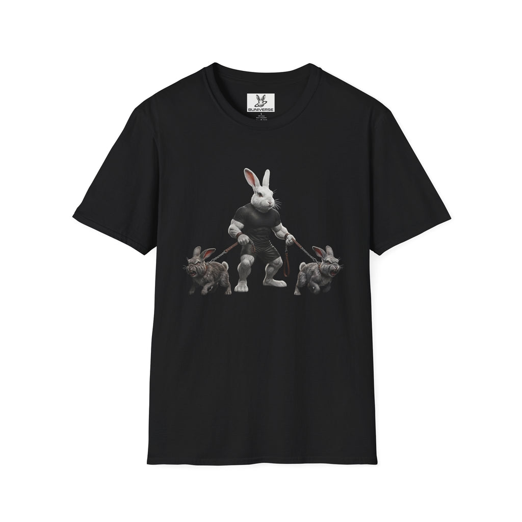 Bunny Dog Walker T-Shirt — Rabbit Leash Crew Graphic Tee