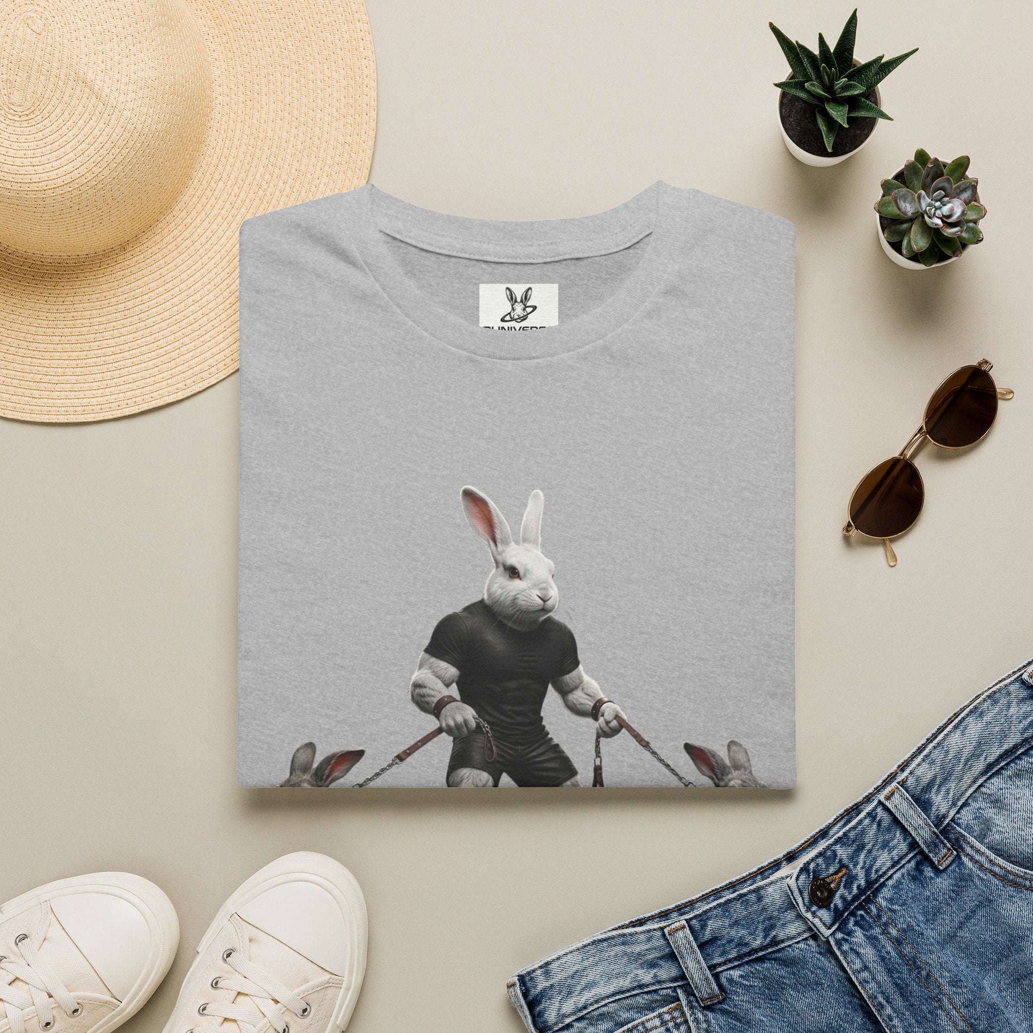 Bunny Dog Walker T-Shirt — Rabbit Leash Crew Graphic Tee