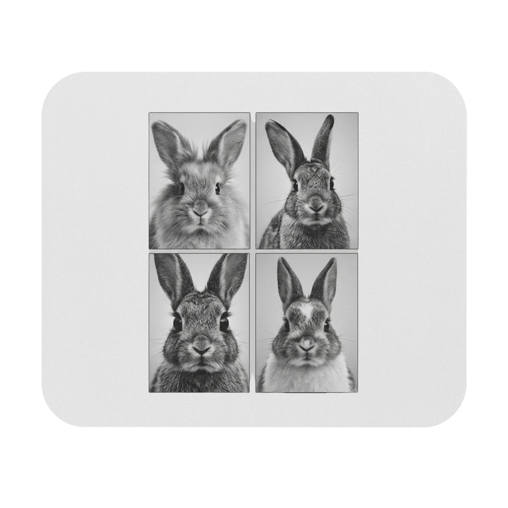 Bunny Portraits Rectangle Mouse Pad — Black & White Rabbit Desk Mat