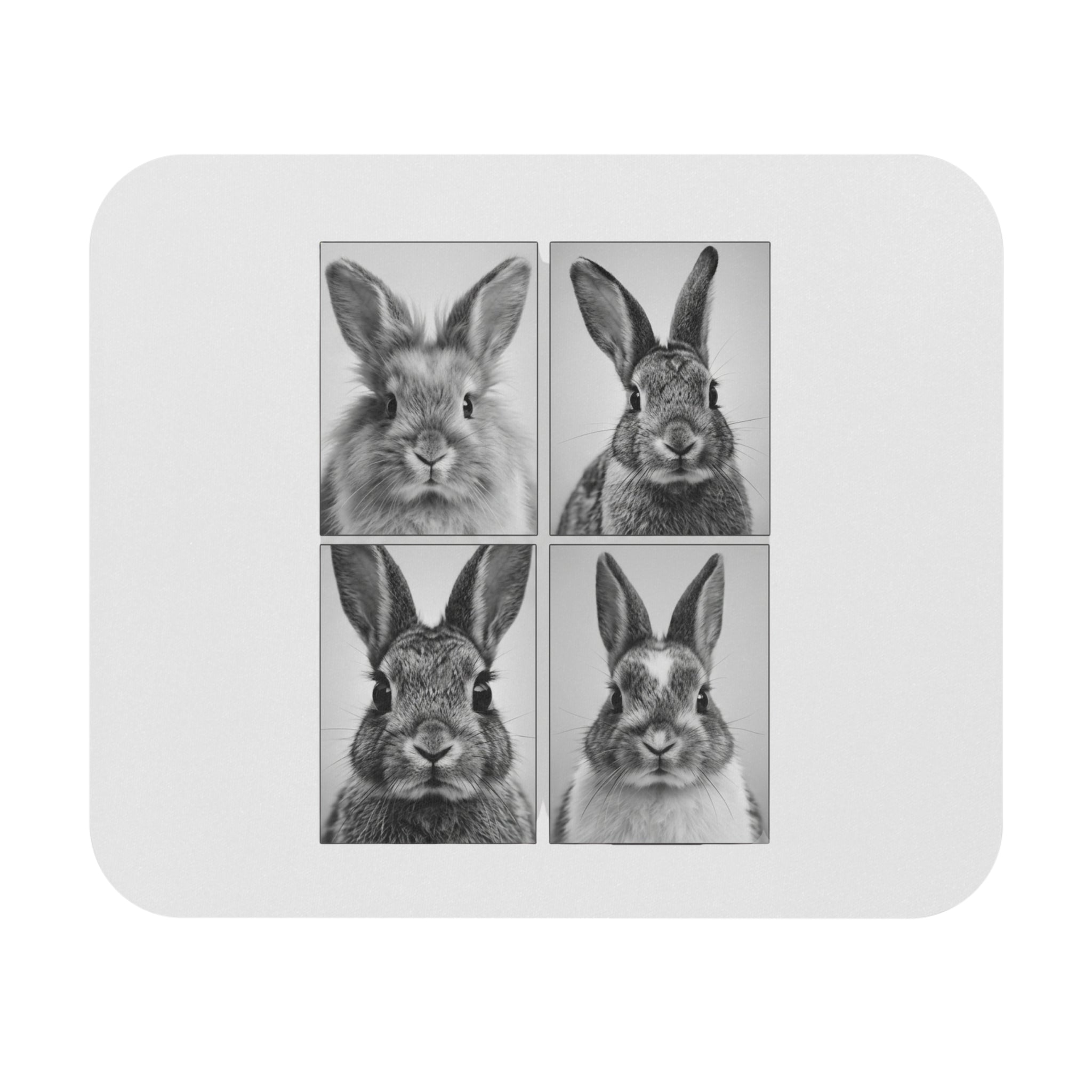 Bunny Portraits Rectangle Mouse Pad — Black & White Rabbit Desk Mat