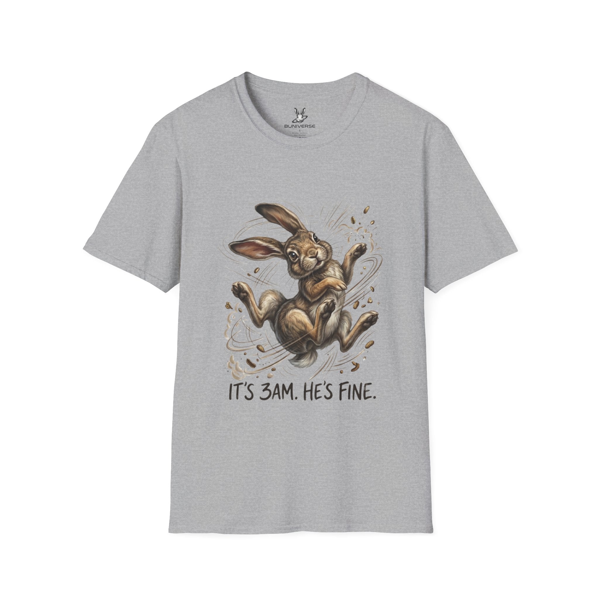 Cute Sleepy Bunny T-Shirt — "It's 3AM, He's Fine" Graphic Tee