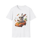 Bunny Driver T-Shirt — Cool Sunglasses Rabbit with Car & Carrots Graphic
