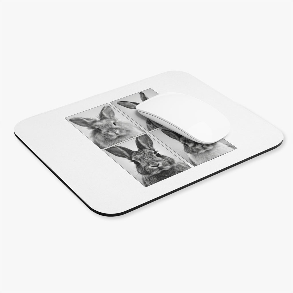 Bunny Portraits Rectangle Mouse Pad — Black & White Rabbit Desk Mat