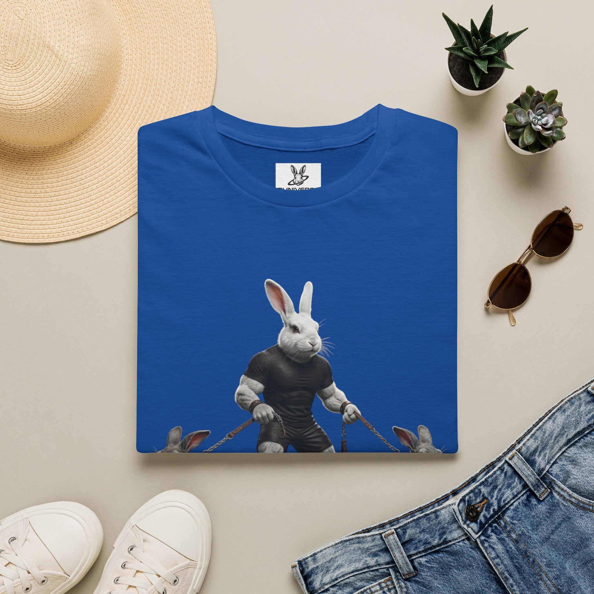 Bunny Dog Walker T-Shirt — Rabbit Leash Crew Graphic Tee