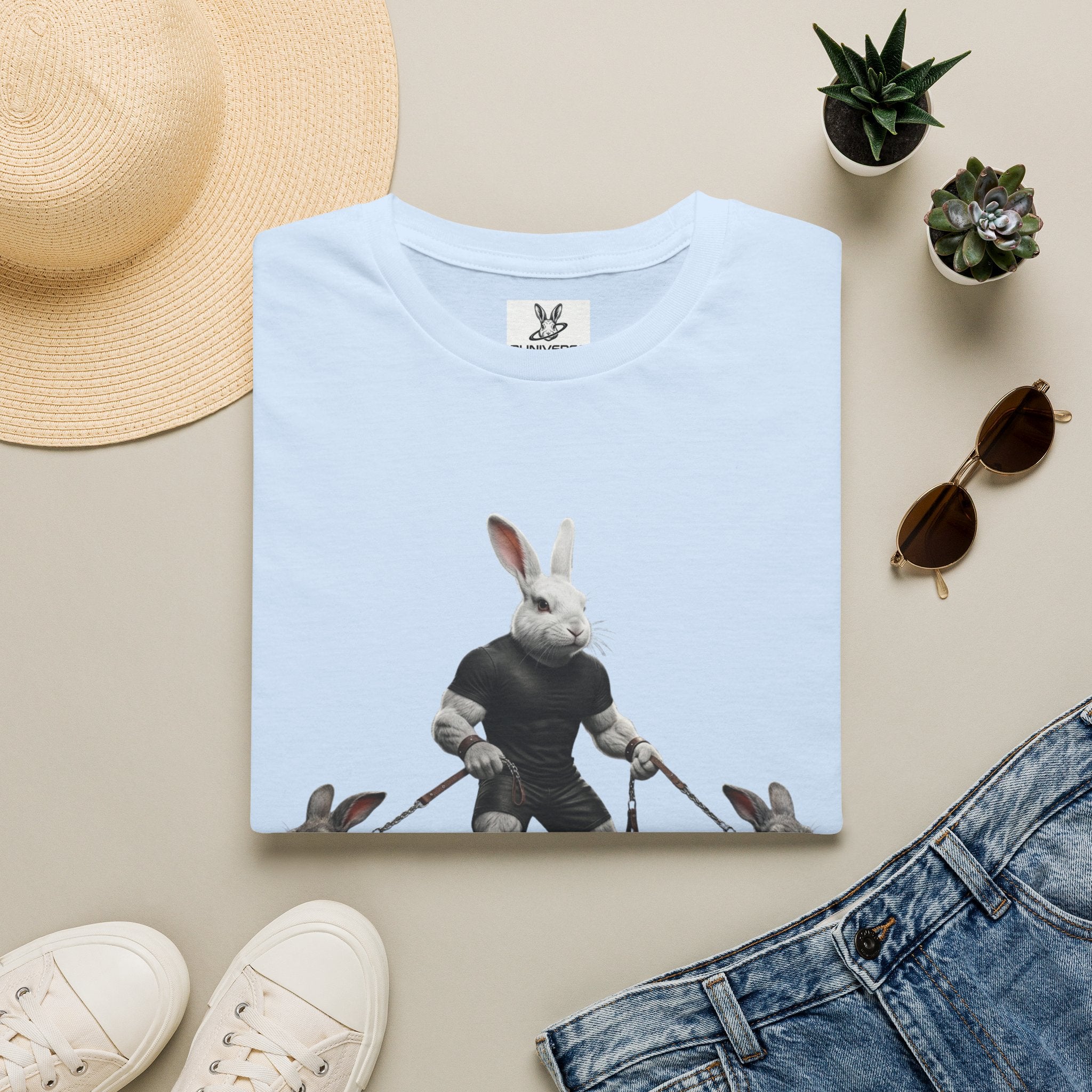 Bunny Dog Walker T-Shirt — Rabbit Leash Crew Graphic Tee