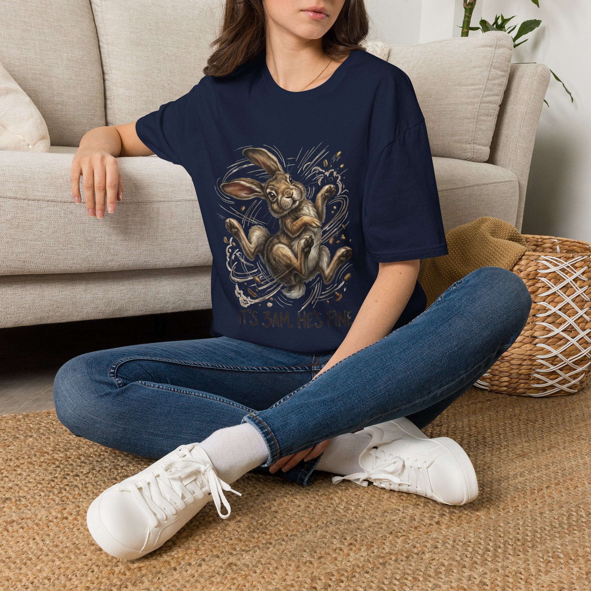 Cute Sleepy Bunny T-Shirt — "It's 3AM, He's Fine" Graphic Tee