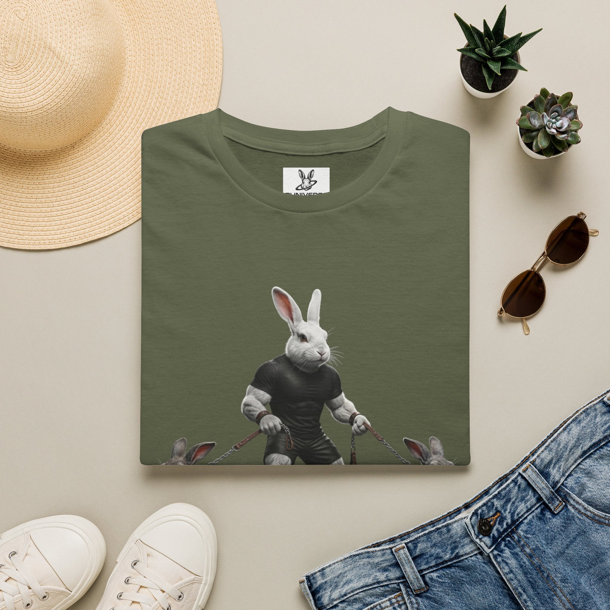 Bunny Dog Walker T-Shirt — Rabbit Leash Crew Graphic Tee