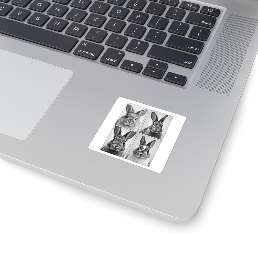 Black & White Bunny Face Square Sticker Set — Cute Rabbit Laptop Decal