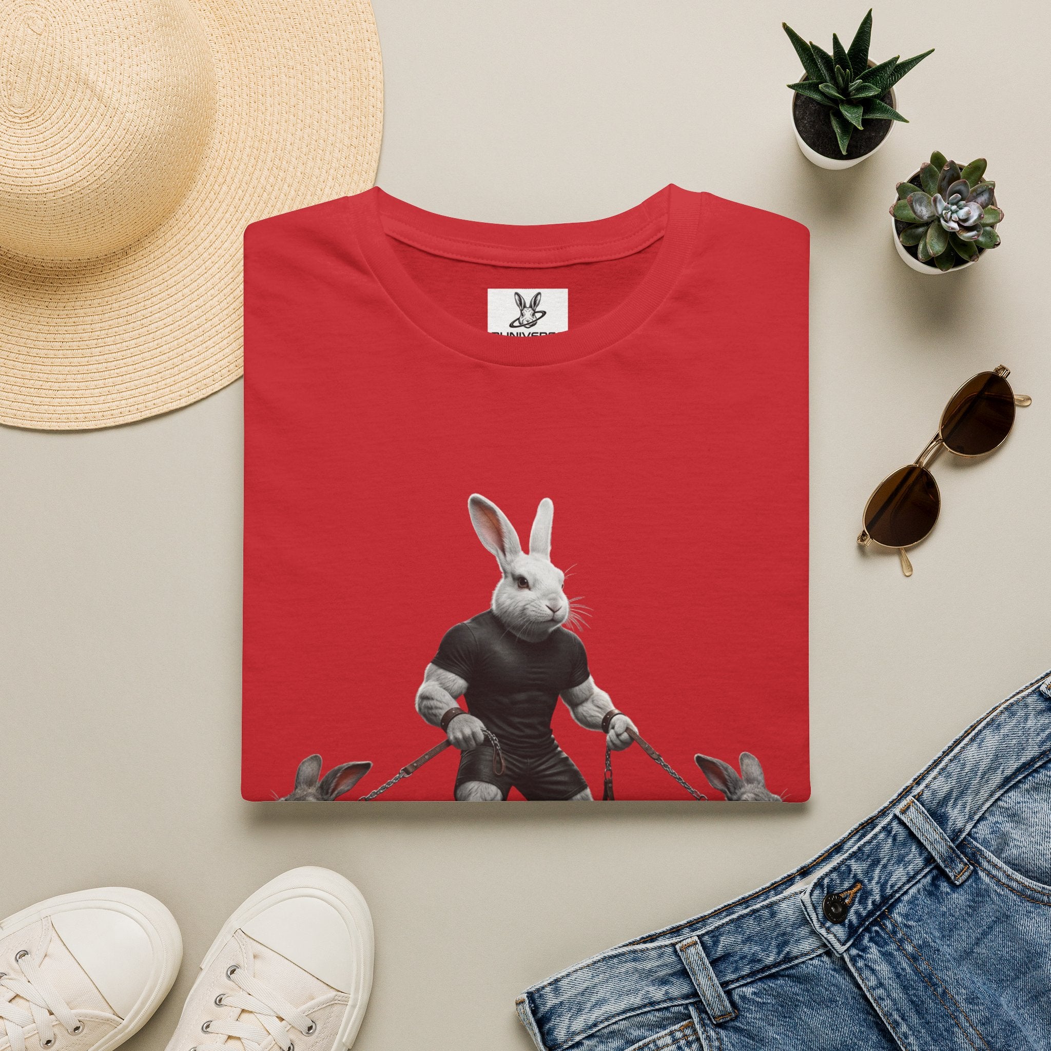 Bunny Dog Walker T-Shirt — Rabbit Leash Crew Graphic Tee