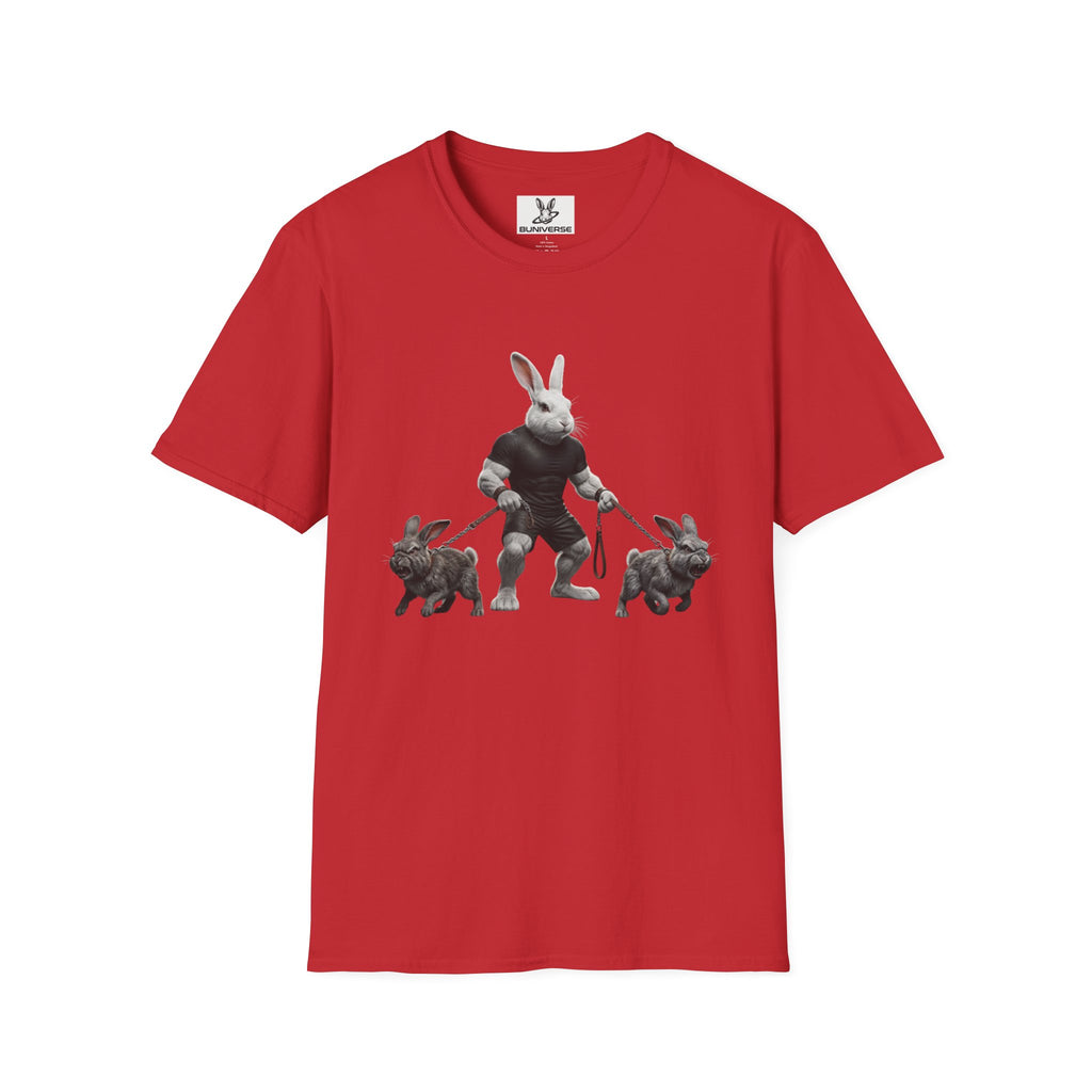 Bunny Dog Walker T-Shirt — Rabbit Leash Crew Graphic Tee