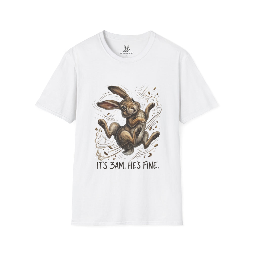 Cute Sleepy Bunny T-Shirt — "It's 3AM, He's Fine" Graphic Tee