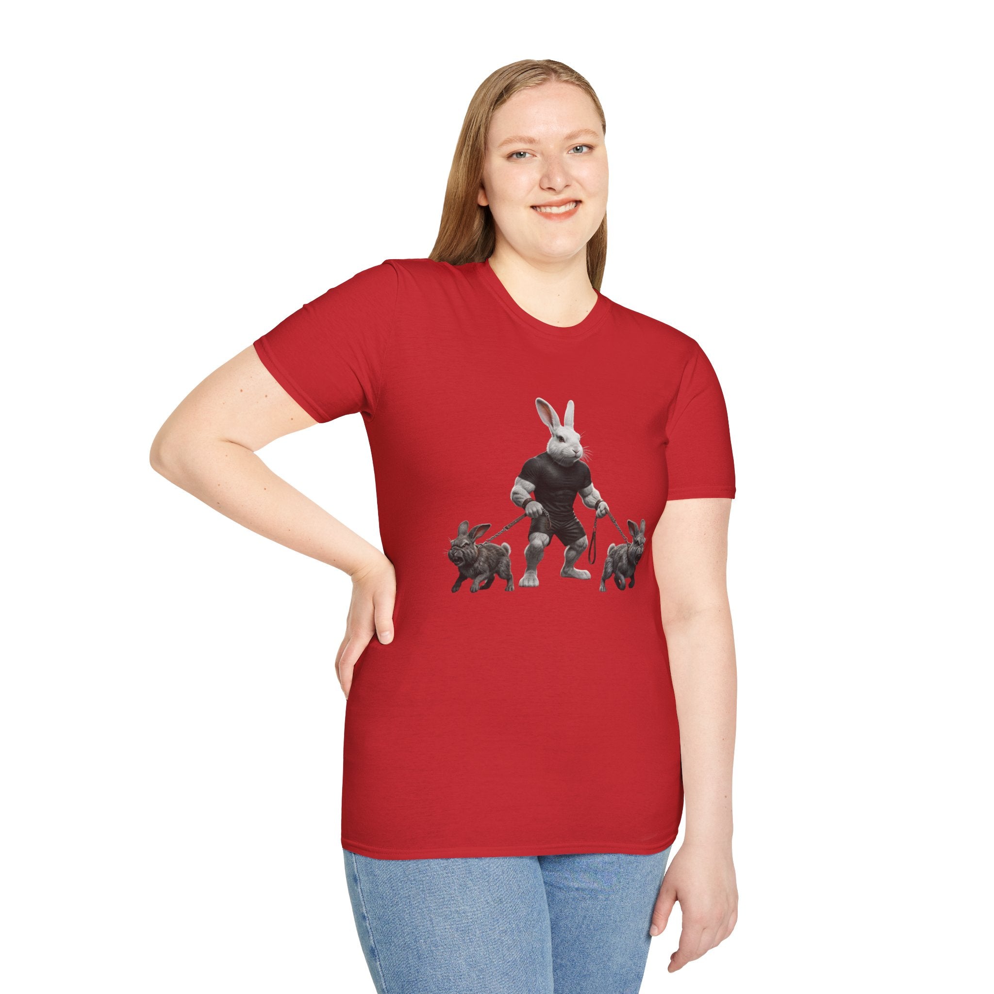 Bunny Dog Walker T-Shirt — Rabbit Leash Crew Graphic Tee