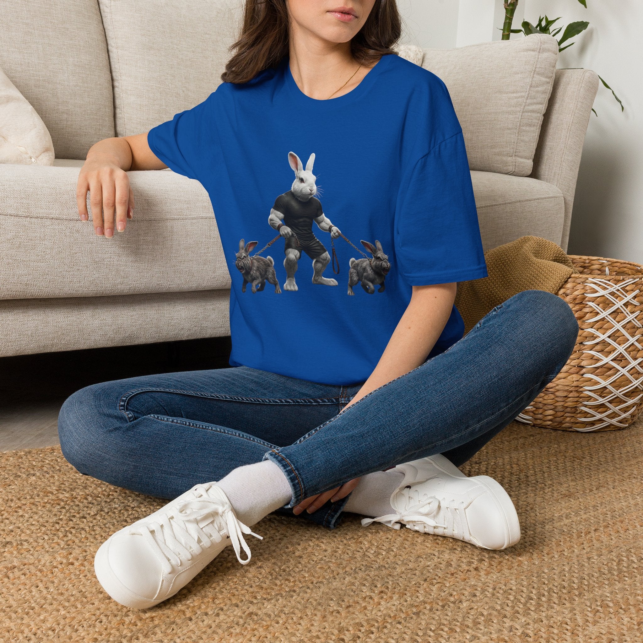 Bunny Dog Walker T-Shirt — Rabbit Leash Crew Graphic Tee