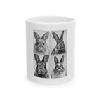 Bunny Portrait Ceramic Mug — Black & White Rabbit Collage (11oz/15oz)