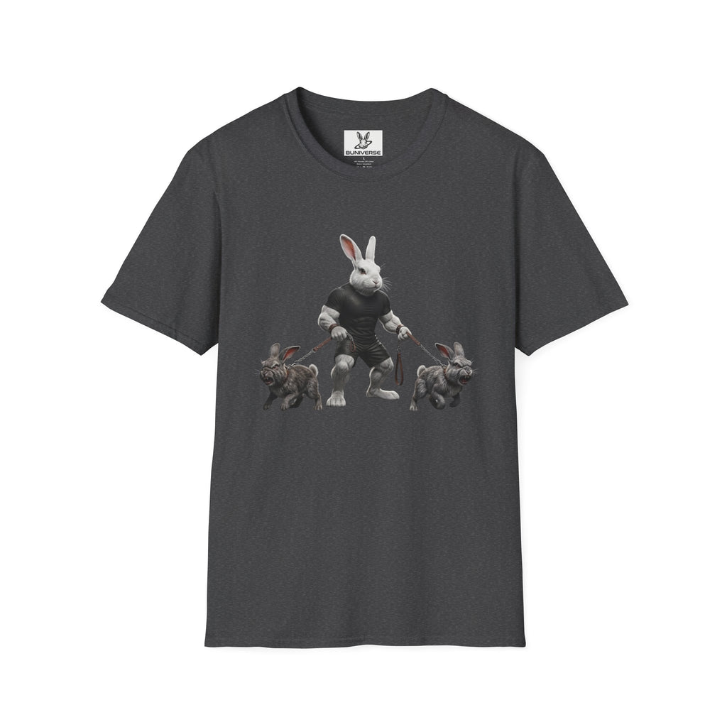 Bunny Dog Walker T-Shirt — Rabbit Leash Crew Graphic Tee