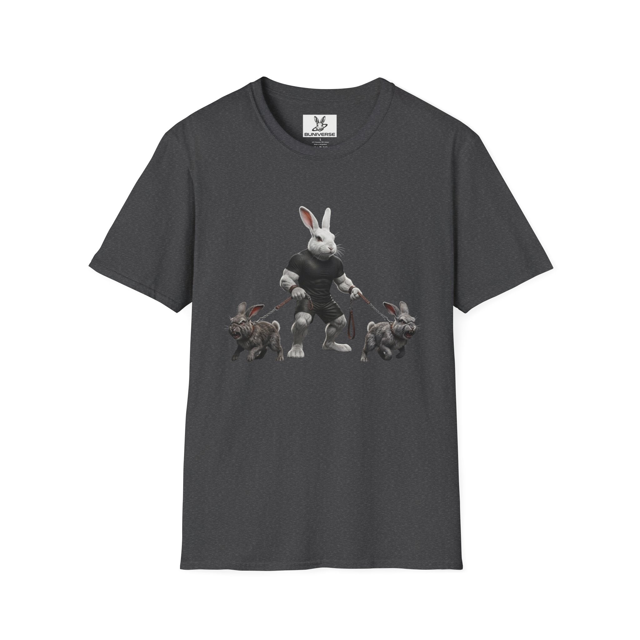 Bunny Dog Walker T-Shirt — Rabbit Leash Crew Graphic Tee