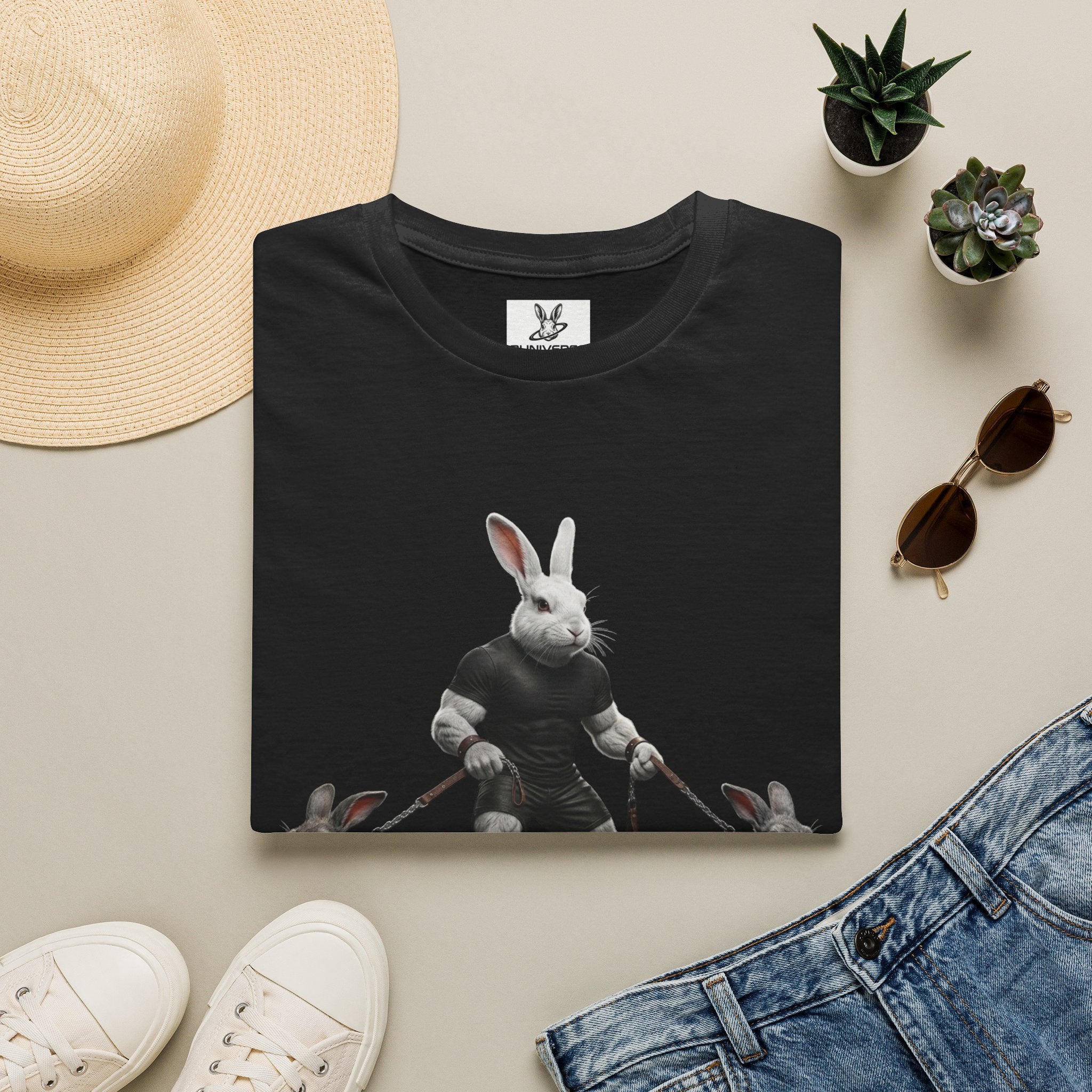 Bunny Dog Walker T-Shirt — Rabbit Leash Crew Graphic Tee