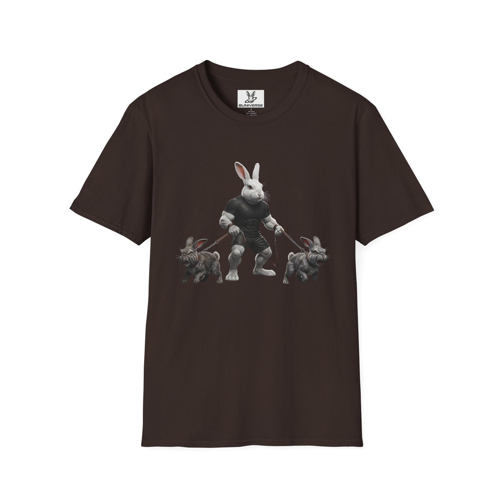 Bunny Dog Walker T-Shirt — Rabbit Leash Crew Graphic Tee