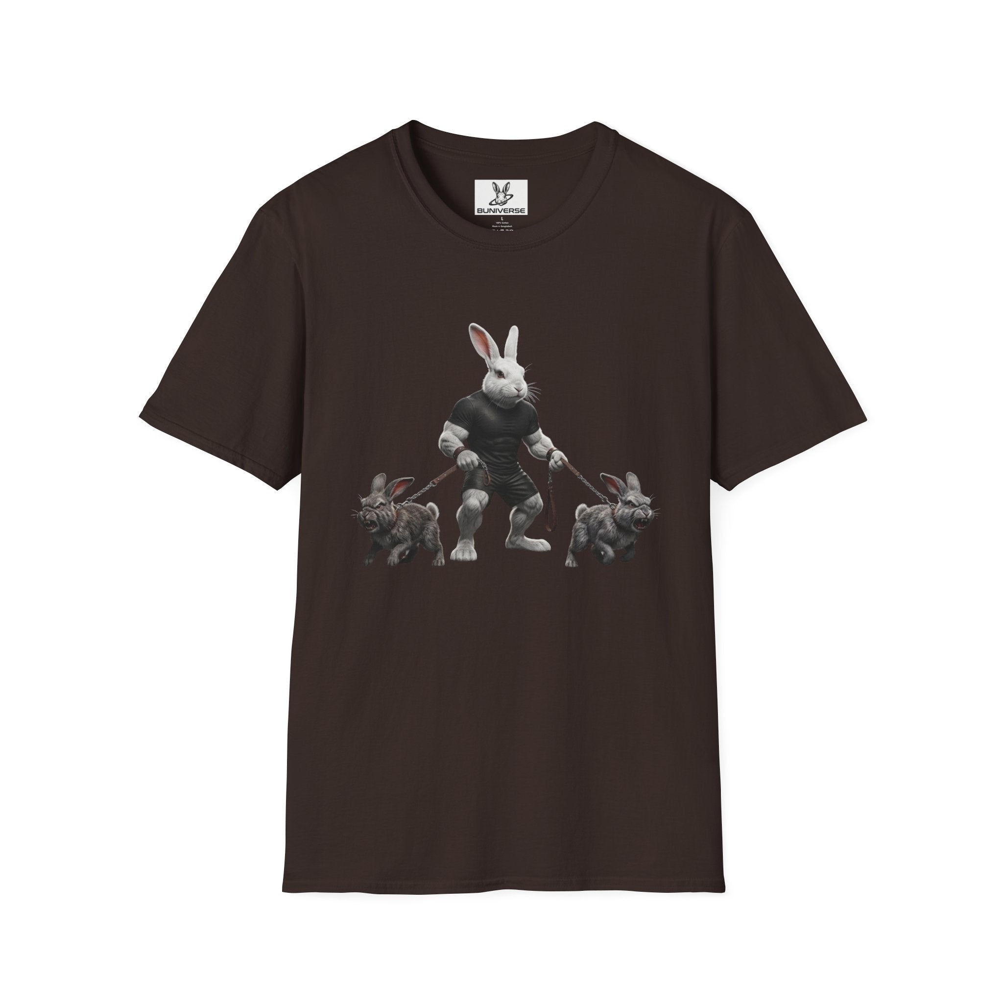 Bunny Dog Walker T-Shirt — Rabbit Leash Crew Graphic Tee