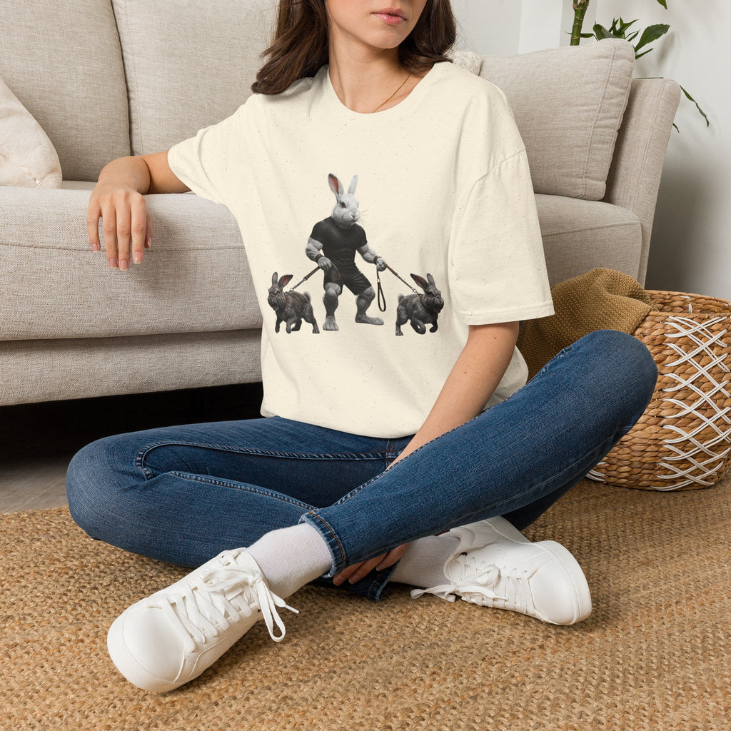 Bunny Dog Walker T-Shirt — Rabbit Leash Crew Graphic Tee