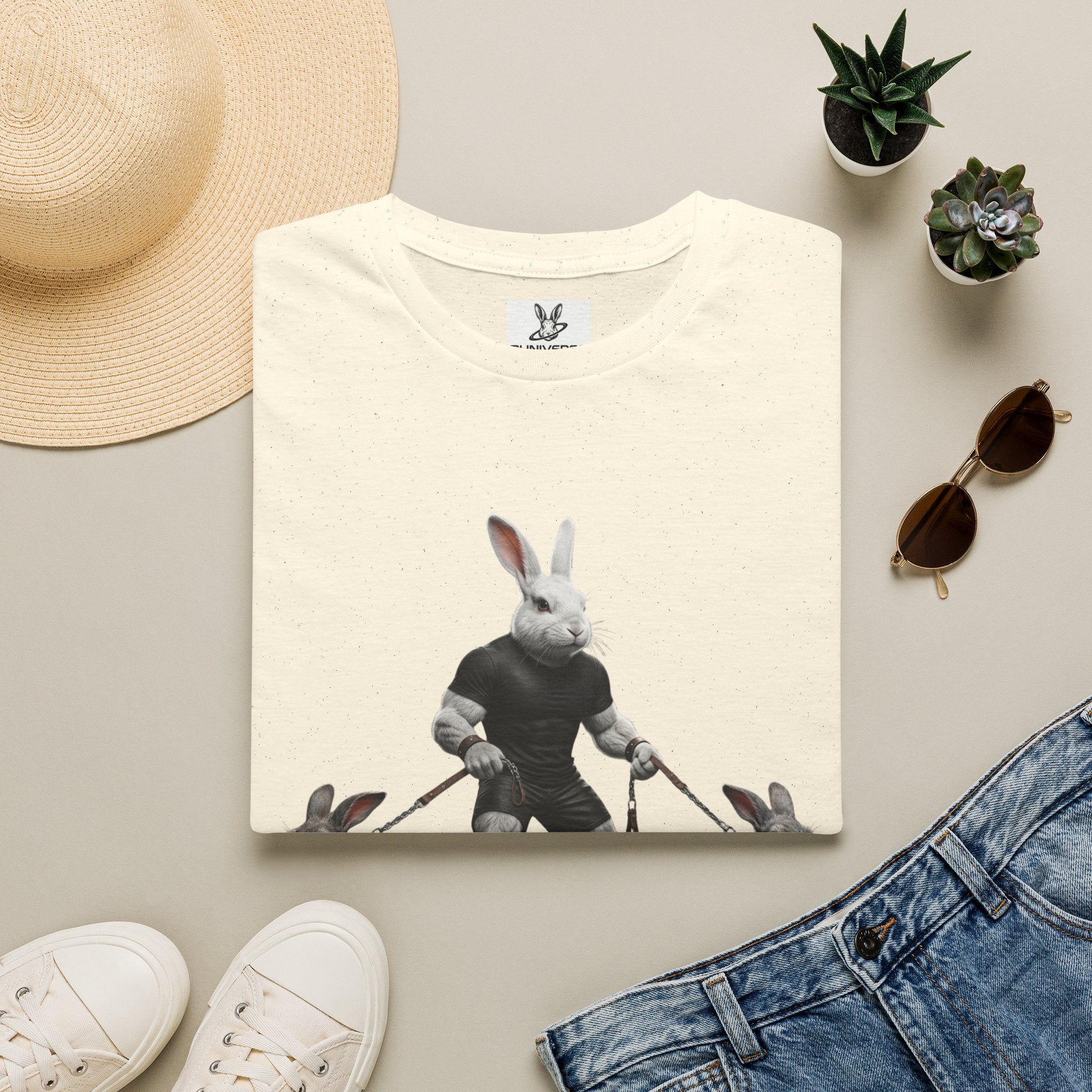 Bunny Dog Walker T-Shirt — Rabbit Leash Crew Graphic Tee