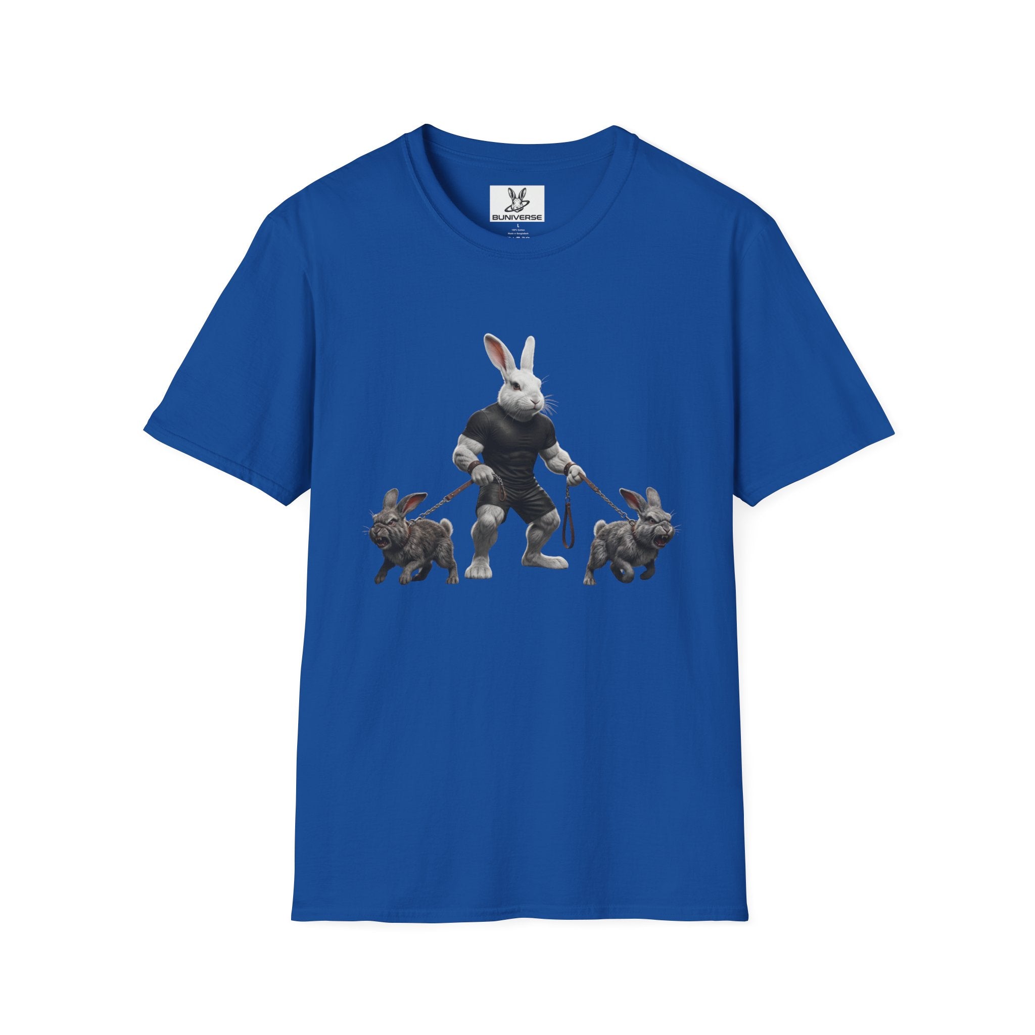 Bunny Dog Walker T-Shirt — Rabbit Leash Crew Graphic Tee