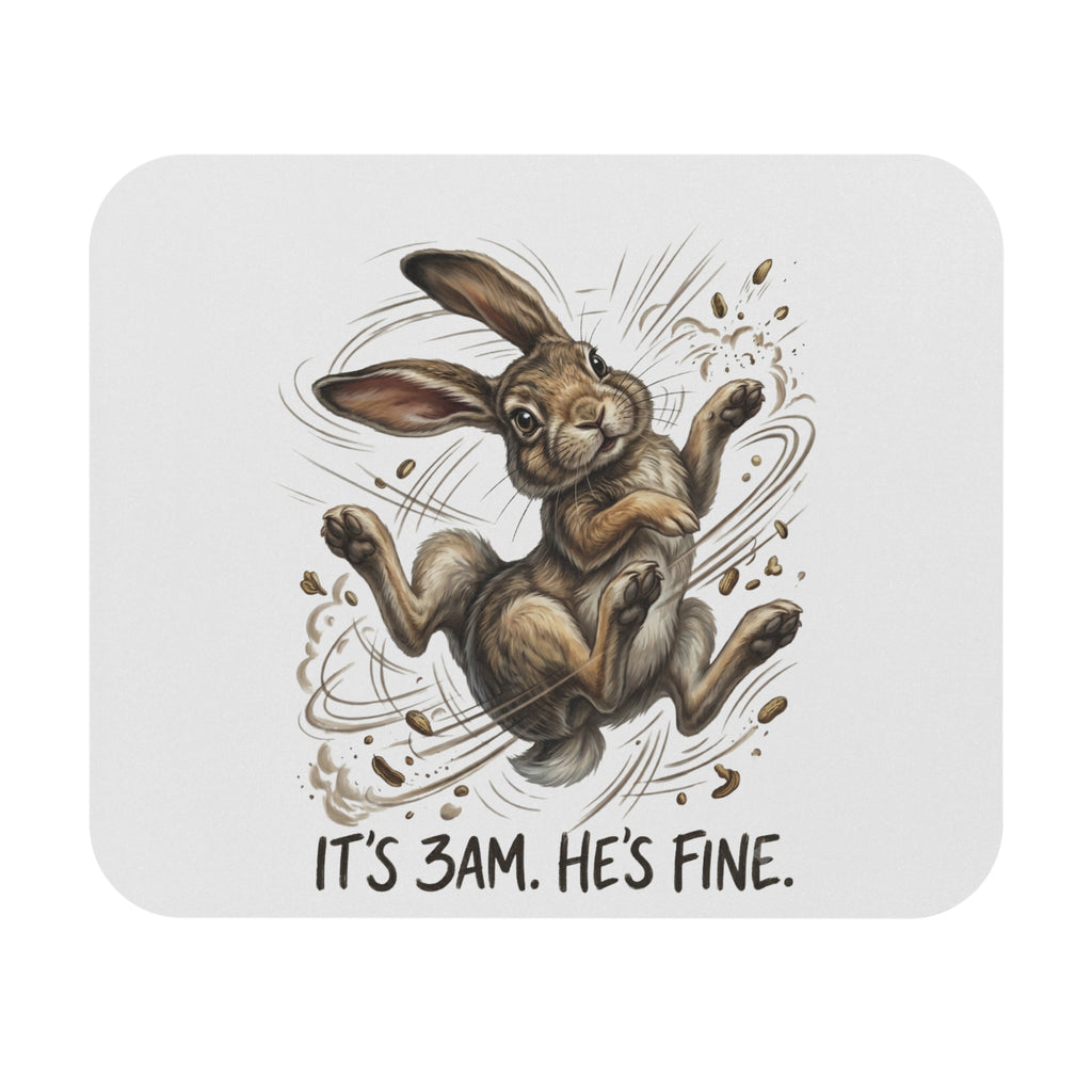Rabbit Mouse Pad – 'It's 3AM. He's Fine.' Cute Whimsical Desk Mat for Animal Lovers