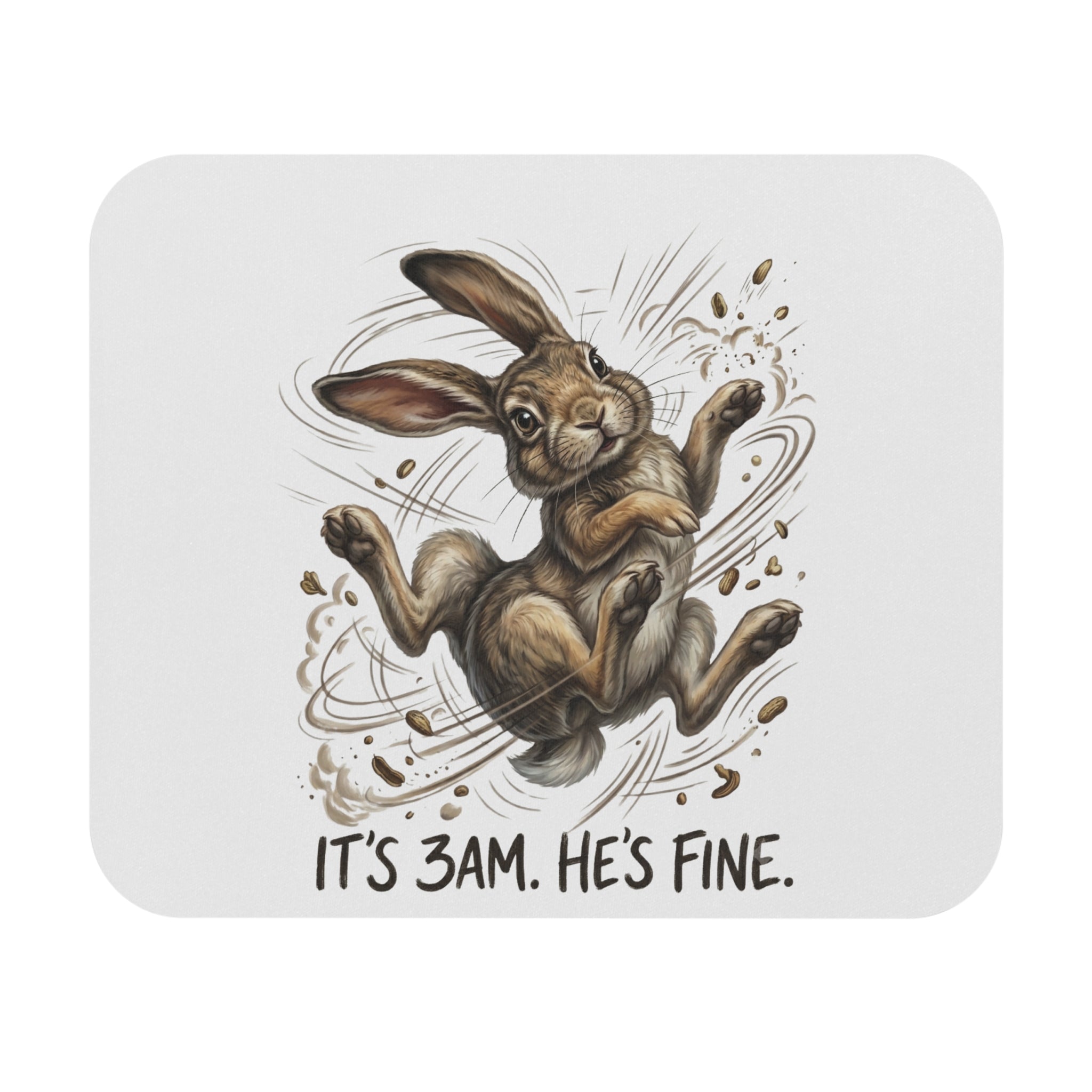 Rabbit Mouse Pad – 'It's 3AM. He's Fine.' Cute Whimsical Desk Mat for Animal Lovers