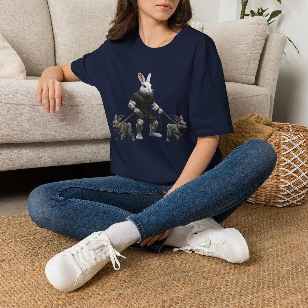 Bunny Dog Walker T-Shirt — Rabbit Leash Crew Graphic Tee