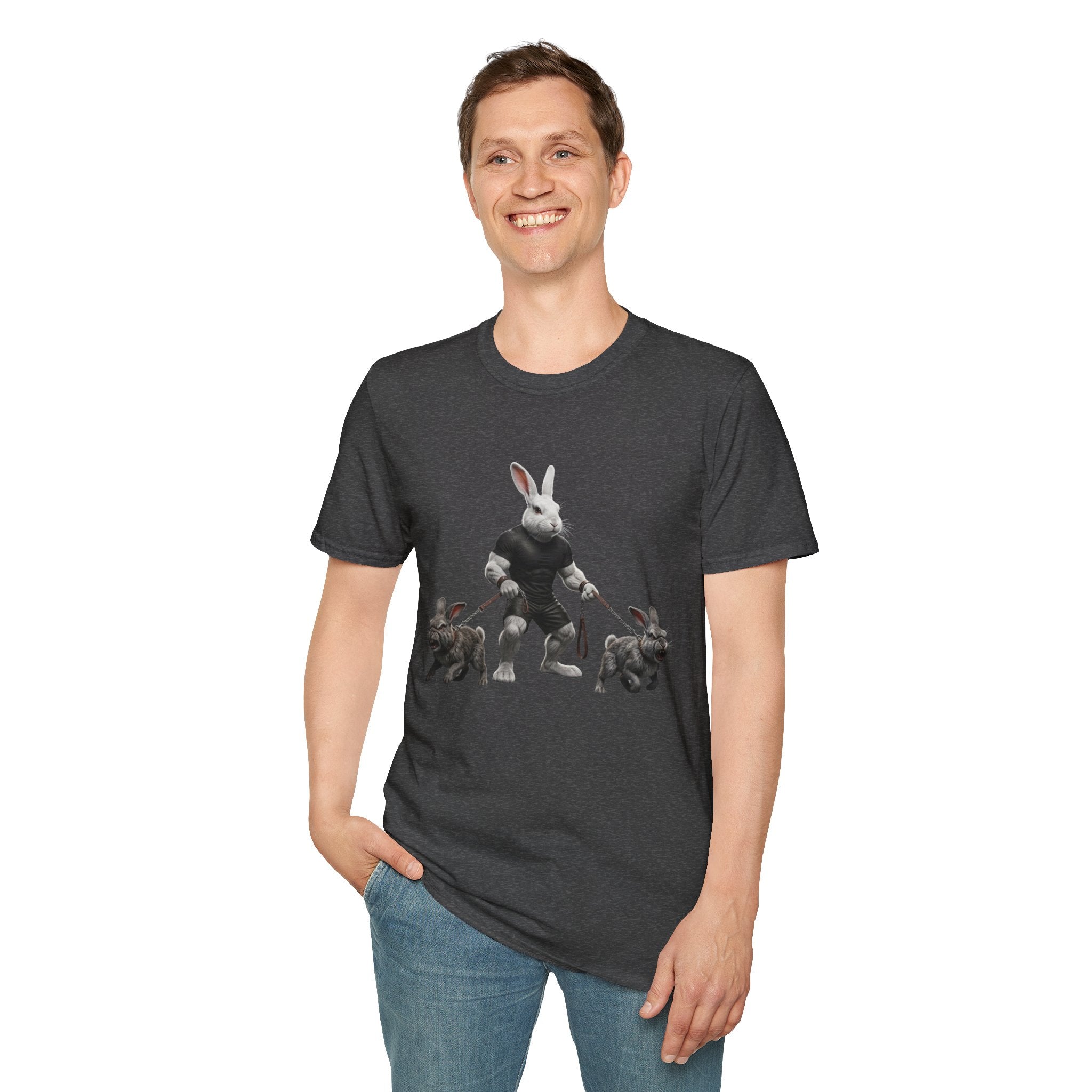Bunny Dog Walker T-Shirt — Rabbit Leash Crew Graphic Tee